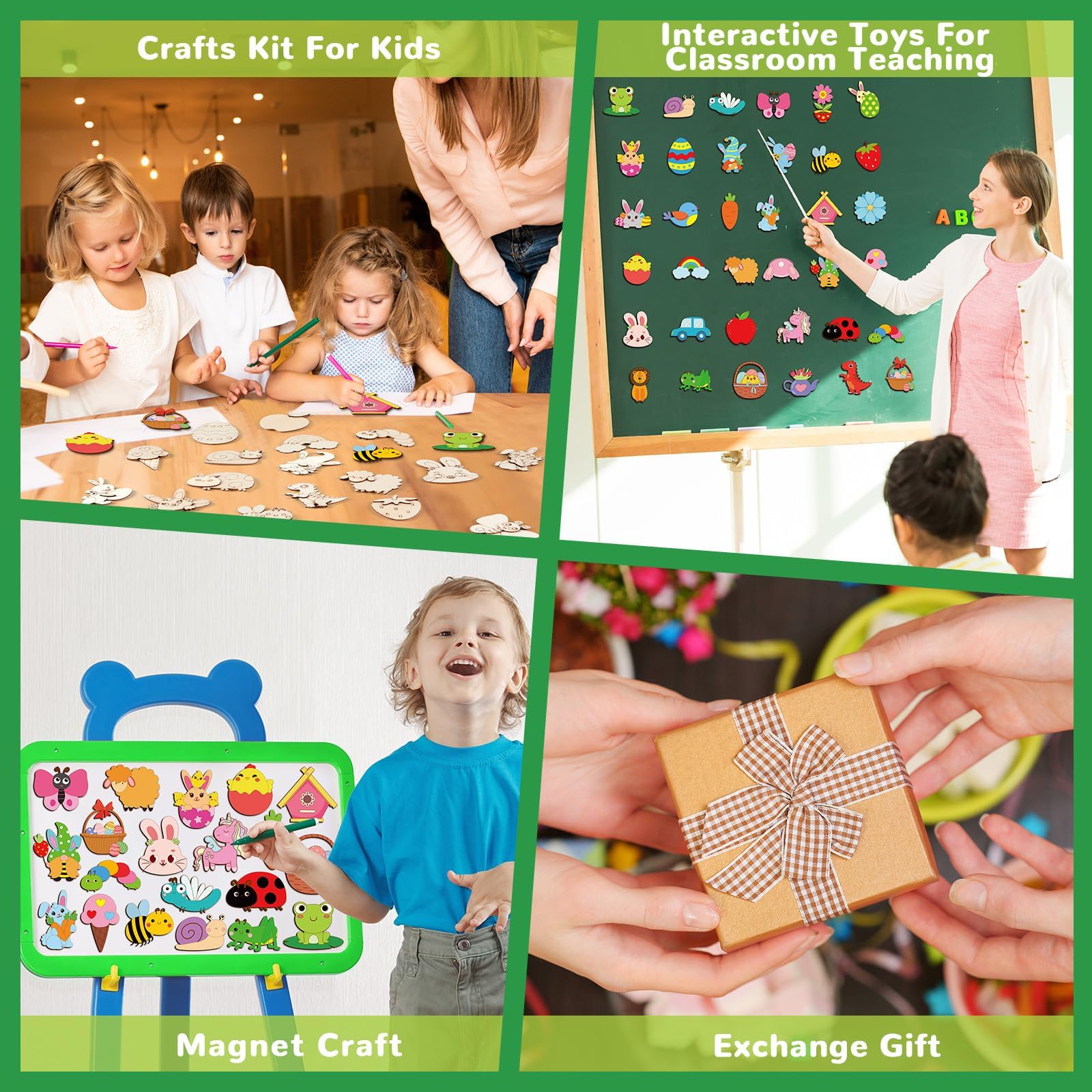 36 Pcs Easter Wooden Magnet Painting Craft Kit for Kids Ages 4-12 - DIY Spring Arts & Crafts Supplies with Wooden Magnets - Creative Easter Party Favors, Birthday Gifts, Classroom Activities & Holiday Decor