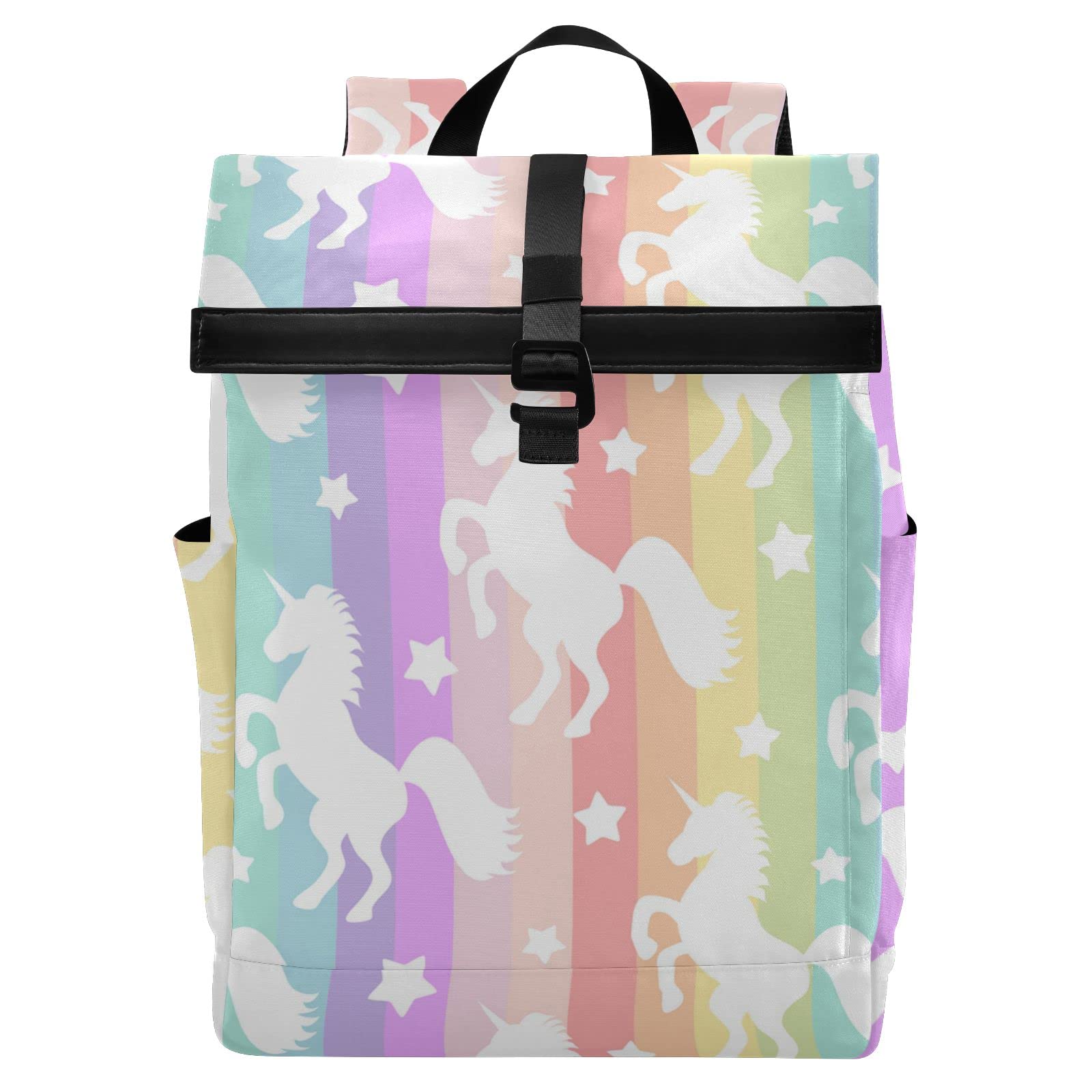 **JHKKU Unicorn Rainbow Roll Top Backpack - Waterproof Anti-Theft Laptop Backpack for Men & Women, Fits 15.6 Inch Laptop - Perfect for Work, Travel, College & Outdoor Adventures**
