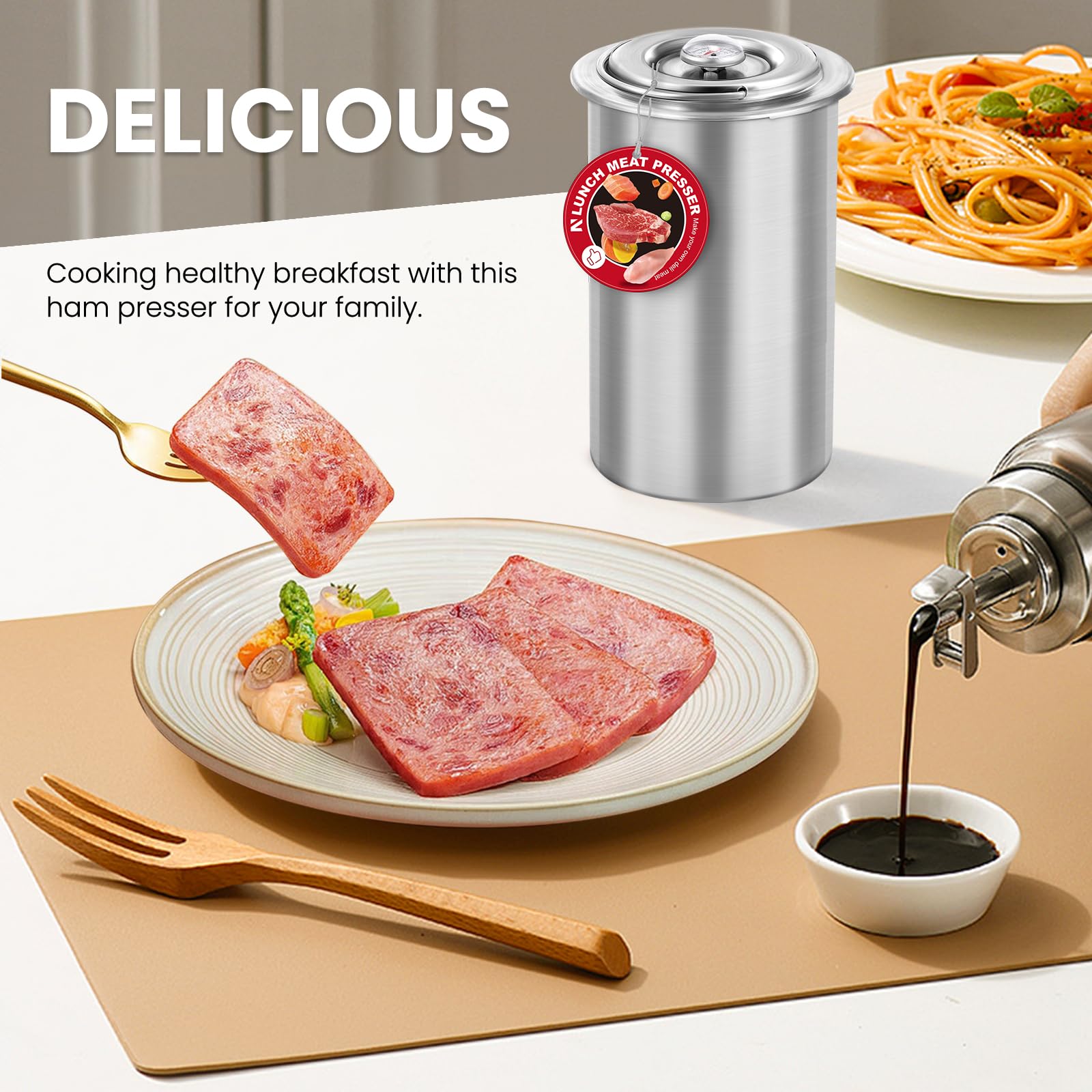 NEWTRY 304 Stainless Steel Deli Meat Press & Ham Maker with Thermometer - Homemade Sandwich, Lunch Meat Cooker for Deli, BBQ, and Meal Prep - Perfect for Restaurants, Home Kitchens, and Camping