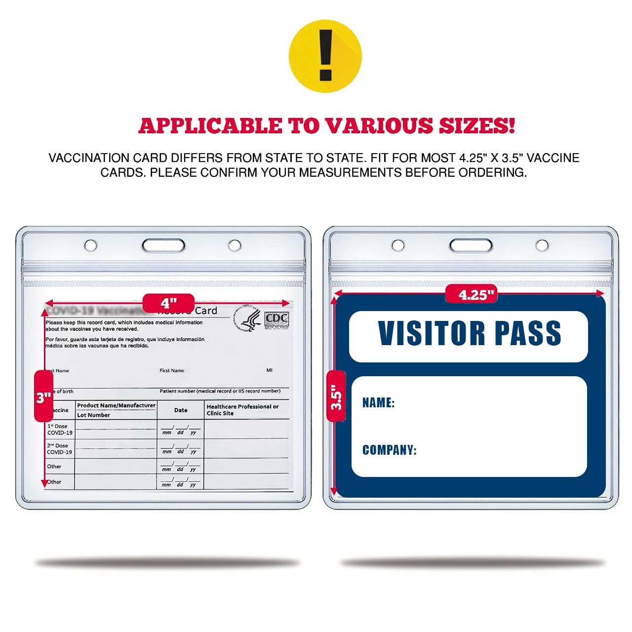 6 Pack Reusable Name Badge Holders 4x3 - Waterproof ID Card Cover for Events & Vaccine Cards