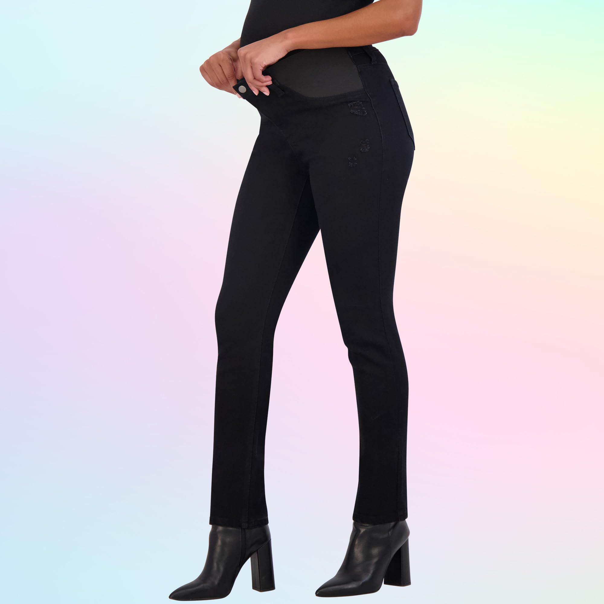 Savi Parker Women's Maternity Jeans Under The Belly – Comfortable Stretch Straight Leg Distressed Denim Pants for Pregnancy - 29