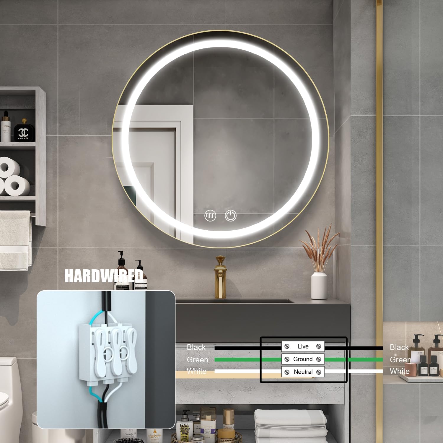 26 Inch Round LED Medicine Cabinet with Lights & Defogger - Dimmable Anti-Fog Bathroom Mirror with 3 Color Options, Surface Mount Only - Perfect for Modern Bathrooms, Vanities & Spa-Like Spaces