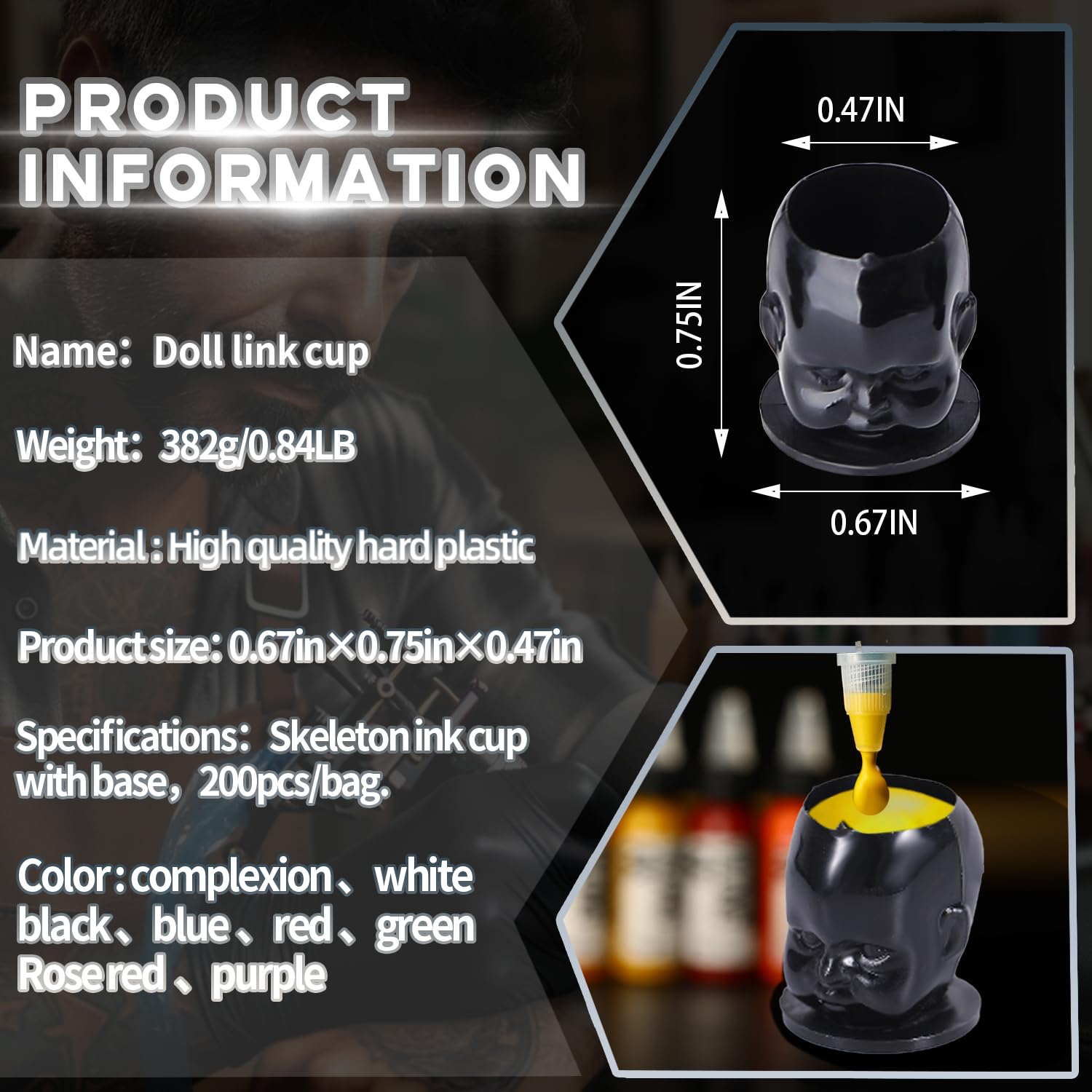 Disposable Tattoo Ink Cups 200pcs - Black Roll Ink Cups for Permanent Makeup & Tattoo Accessories with Container Caps | Ideal for Tattoo Artists, Permanent Cosmetics & Body Art Professionals