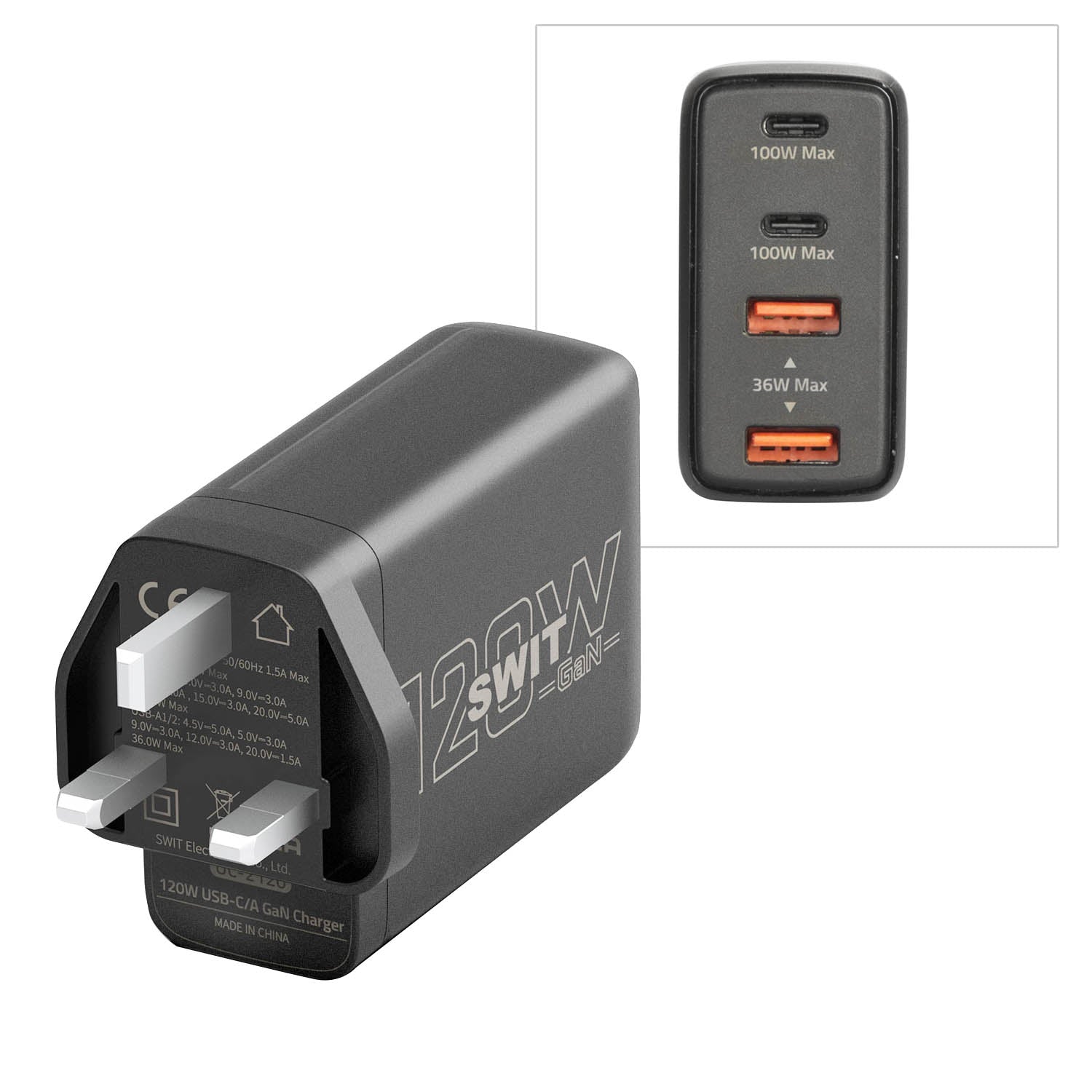 120W GaN Fast Charger with USB C & A Ports - UC 2120U UK Type G Plug - Fast Charging for MacBook, iPhone, Samsung Galaxy - Perfect for Travel & Home Office Use