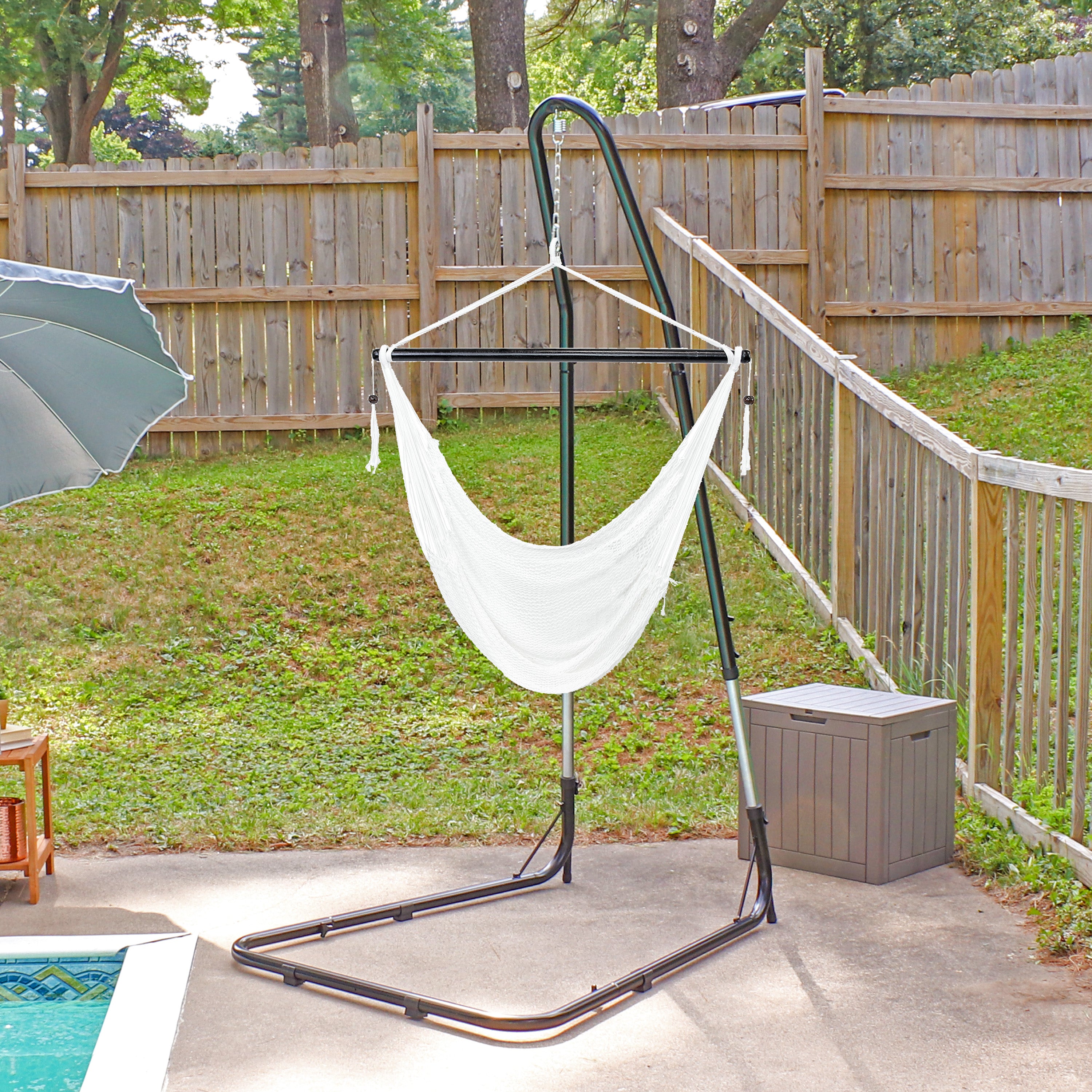Sunnydaze Caribbean Extra Large Hammock Chair with Adjustable Stand - Outdoor Hanging Swing for Patio, Garden, Backyard & Poolside Relaxation