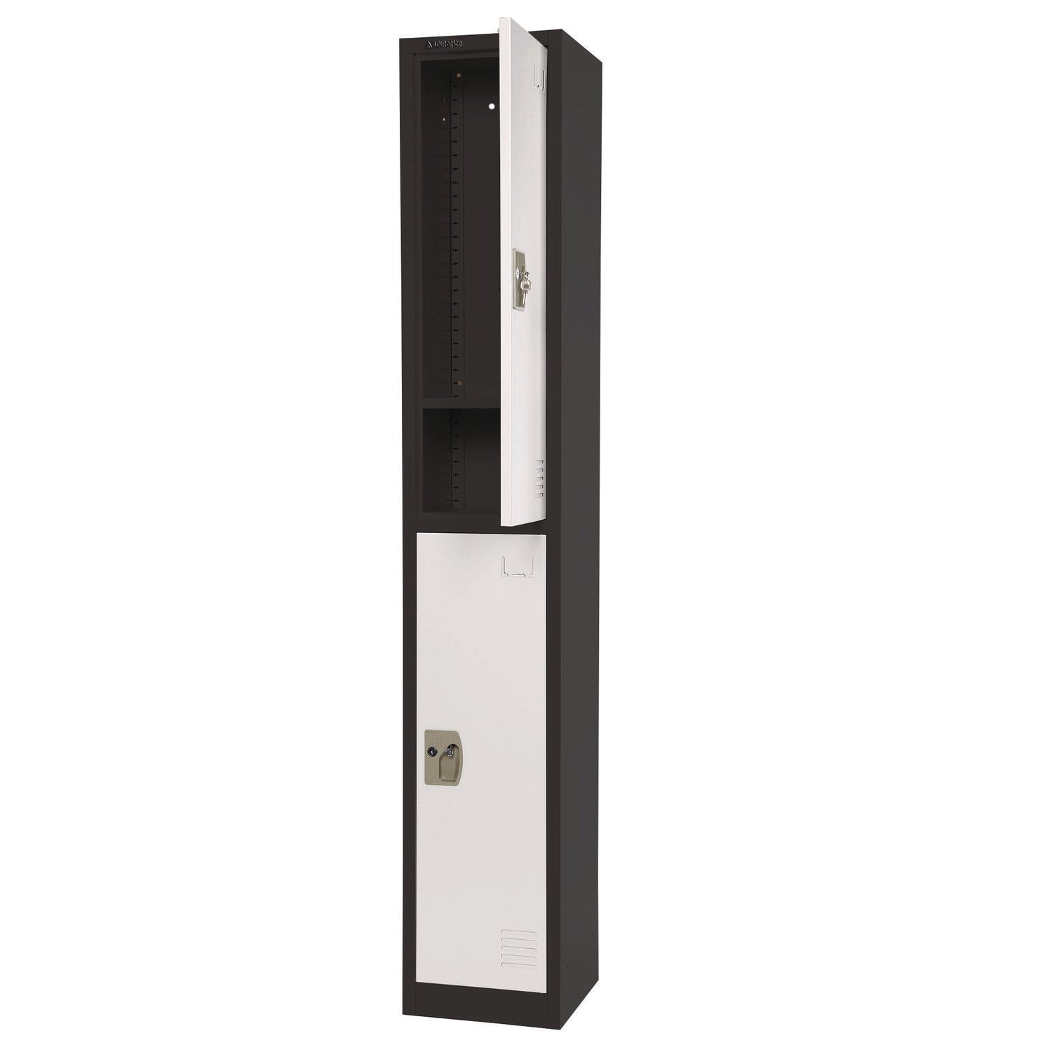 Steel Storage Locker 2 Compartment - 12x12x72 Inches Black & White for Office, School, Gym - Heavy Duty Metal Cabinet for Clothes, Equipment, Supplies Organization