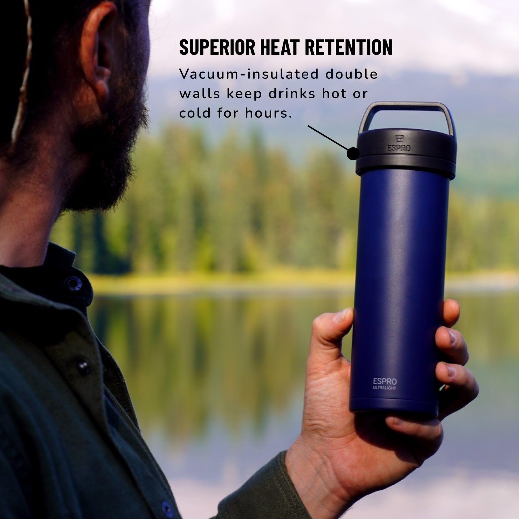 ESPRO P0 Ultralight French Press Coffee Maker - 16oz Vacuum Insulated Stainless Steel Travel Coffee Press in Aegean Blue | Perfect for Camping, Office & Outdoor Adventures
