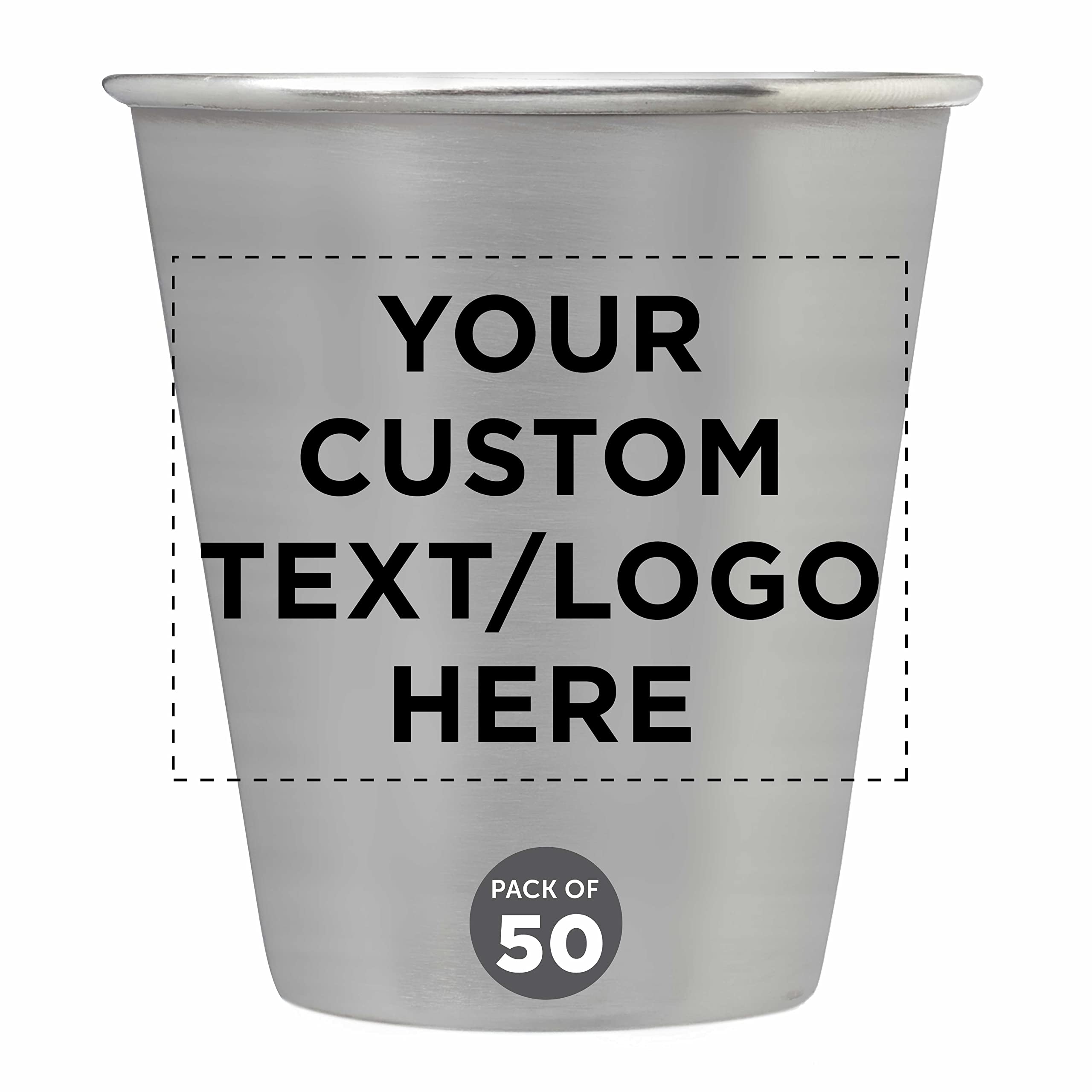 Custom Personalized Stainless Steel Shot Glasses 2.5 oz (Set of 50) - Bulk Pack for Weddings, Birthdays, Parties & Events - Durable Barware for Home, Office & Commercial Use