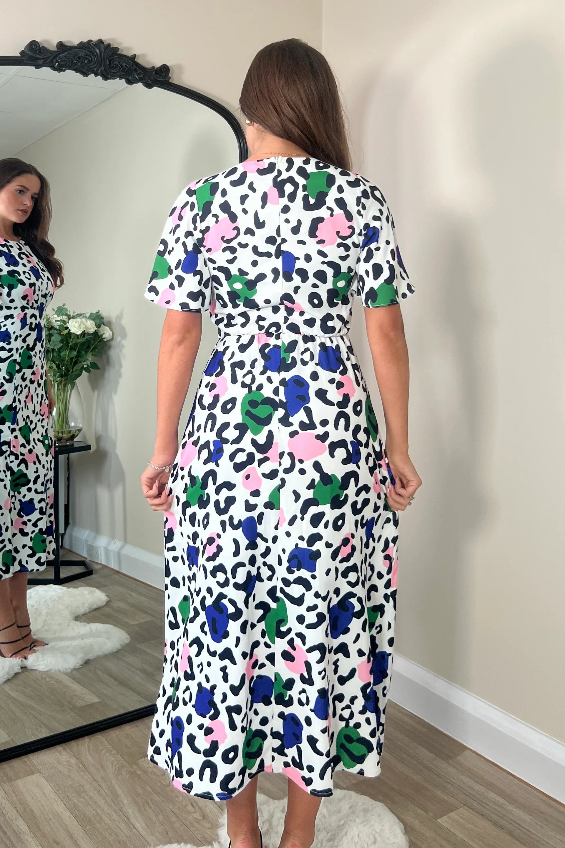 Britney Angel Sleeve Split Leg Midi Dress - Floral Print Summer Party Dress for Women, Perfect for Cocktail Parties, Date Nights & Beach Vacations