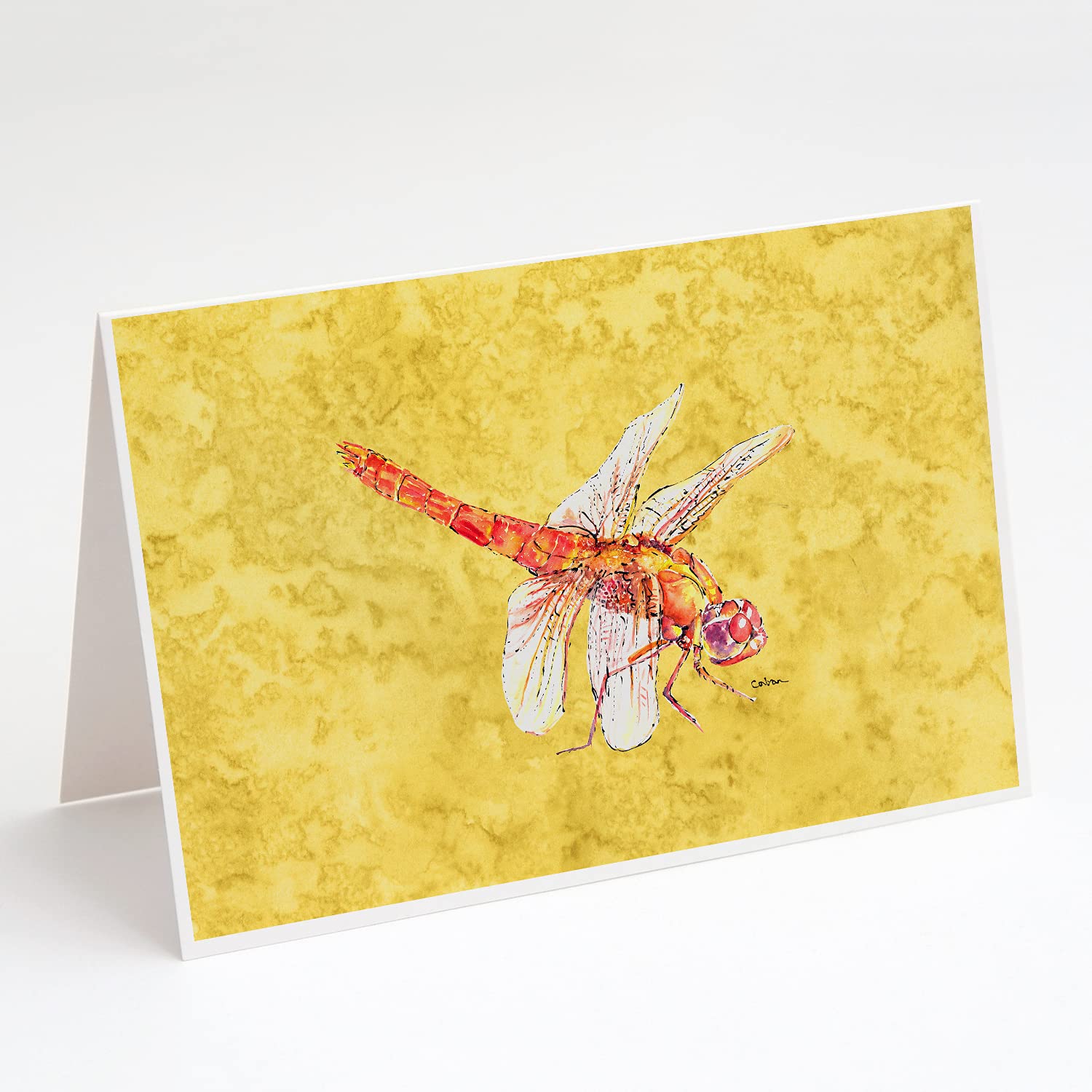 Caroline's Treasures 8866GCA7P Whimsical Dragonfly on Yellow Blank Greeting Cards & Envelopes - Pack of 8 A7 Size 5x7 Note Cards for Birthday, Thank You, Wedding & Special Occasions