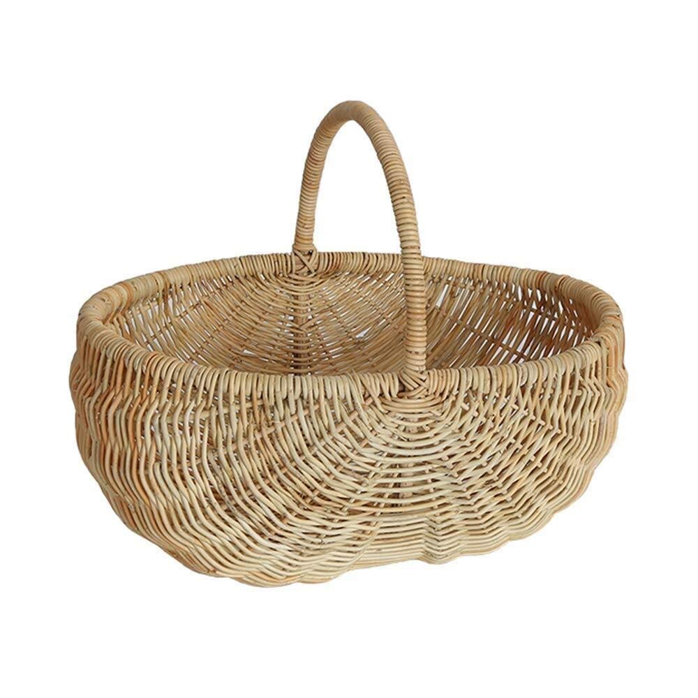 Hand-Woven Wooden Fruit Basket with Handle - Eco-Friendly Storage for Fruits, Vegetables & Snacks - Perfect for Kitchen, Dining Table & Picnic Outings - Decorative Woven Chip Basket for Home Decor