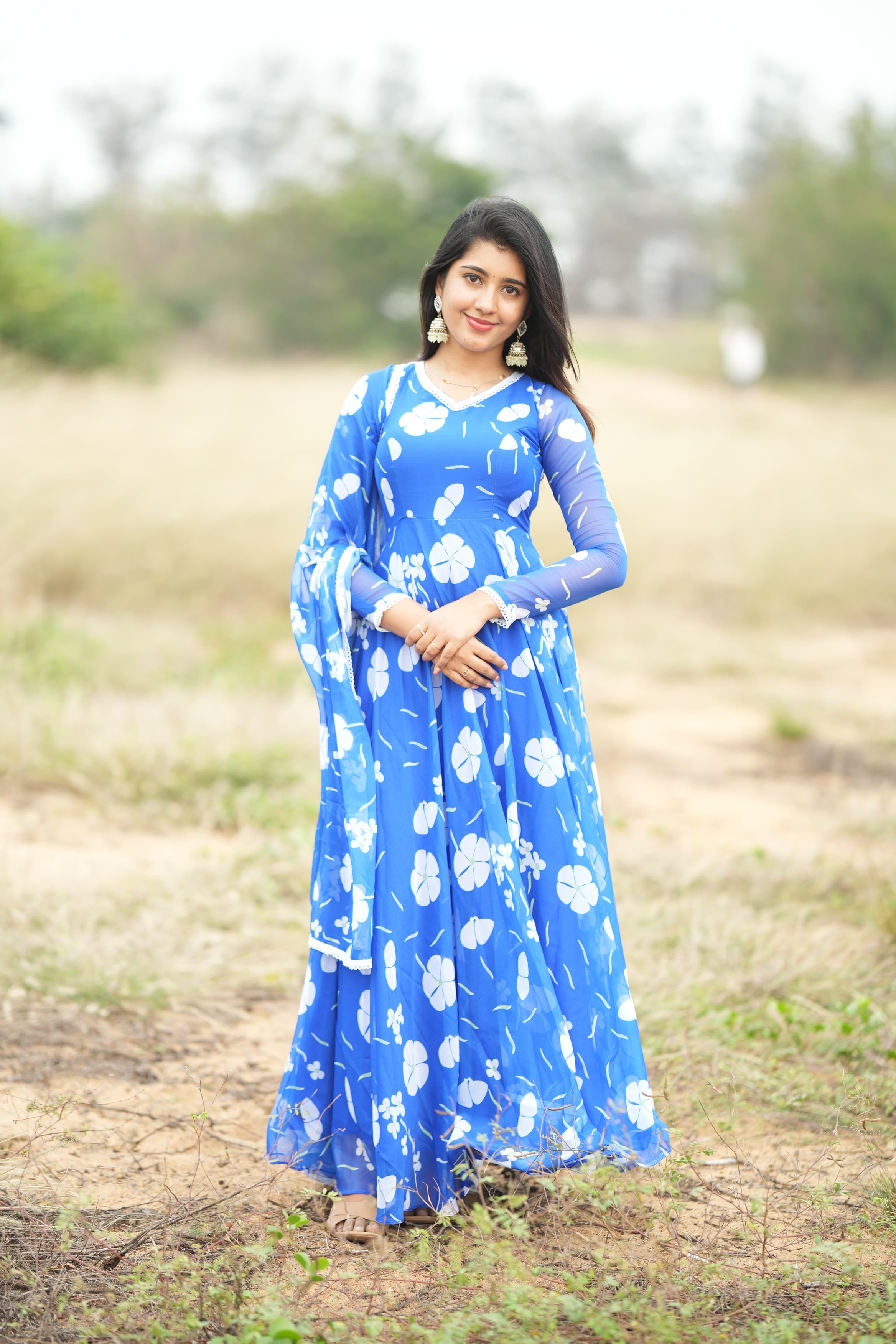 DD651 Madhavi Floral Anarkali Dress - Elegant Indian Ethnic Wear for Women | Perfect for Weddings, Parties & Festive Occasions