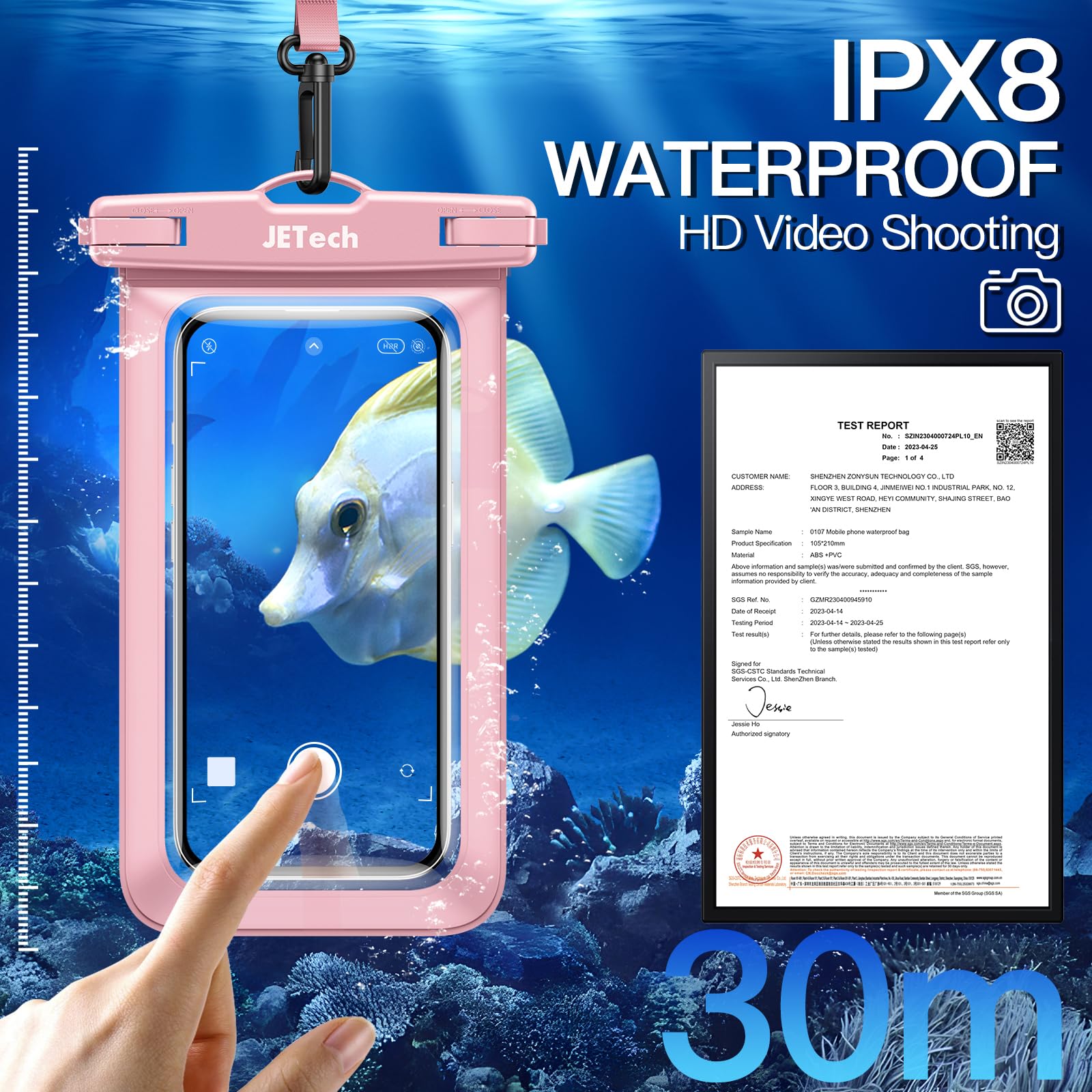 JETech Waterproof Phone Pouch 2 Pack - IPX8 Waterproof Case for iPhone 16/15/14/13 Pro Max & Galaxy S24/S23 Ultra (Up to 7.2 Inch) with Lanyard - Perfect for Swimming, Beach, Kayaking & Outdoor Activities (Black+Pink)