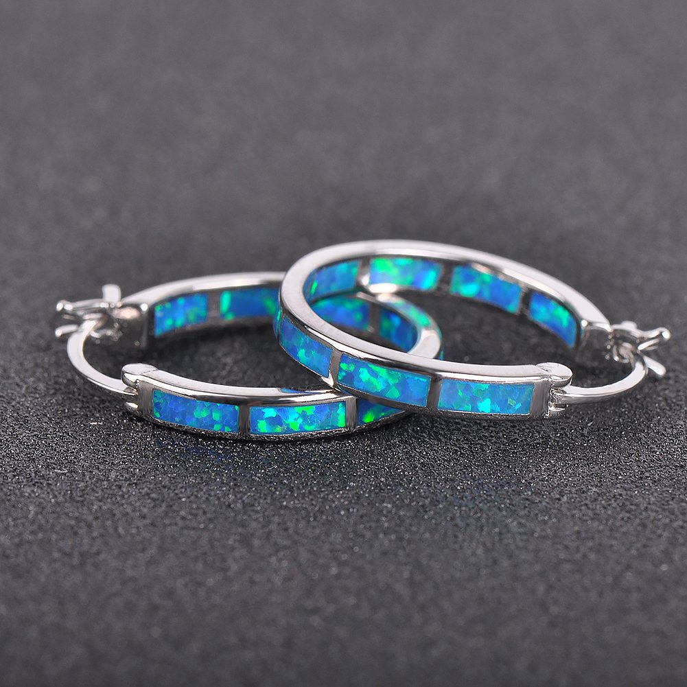 925 Sterling Silver Hoop Earrings for Women | Hypoallergenic Opal & Cubic Zirconia Huggie Earrings | Blue & White Gemstone Jewelry | Perfect for Everyday Wear, Gift Giving & Special Occasions
