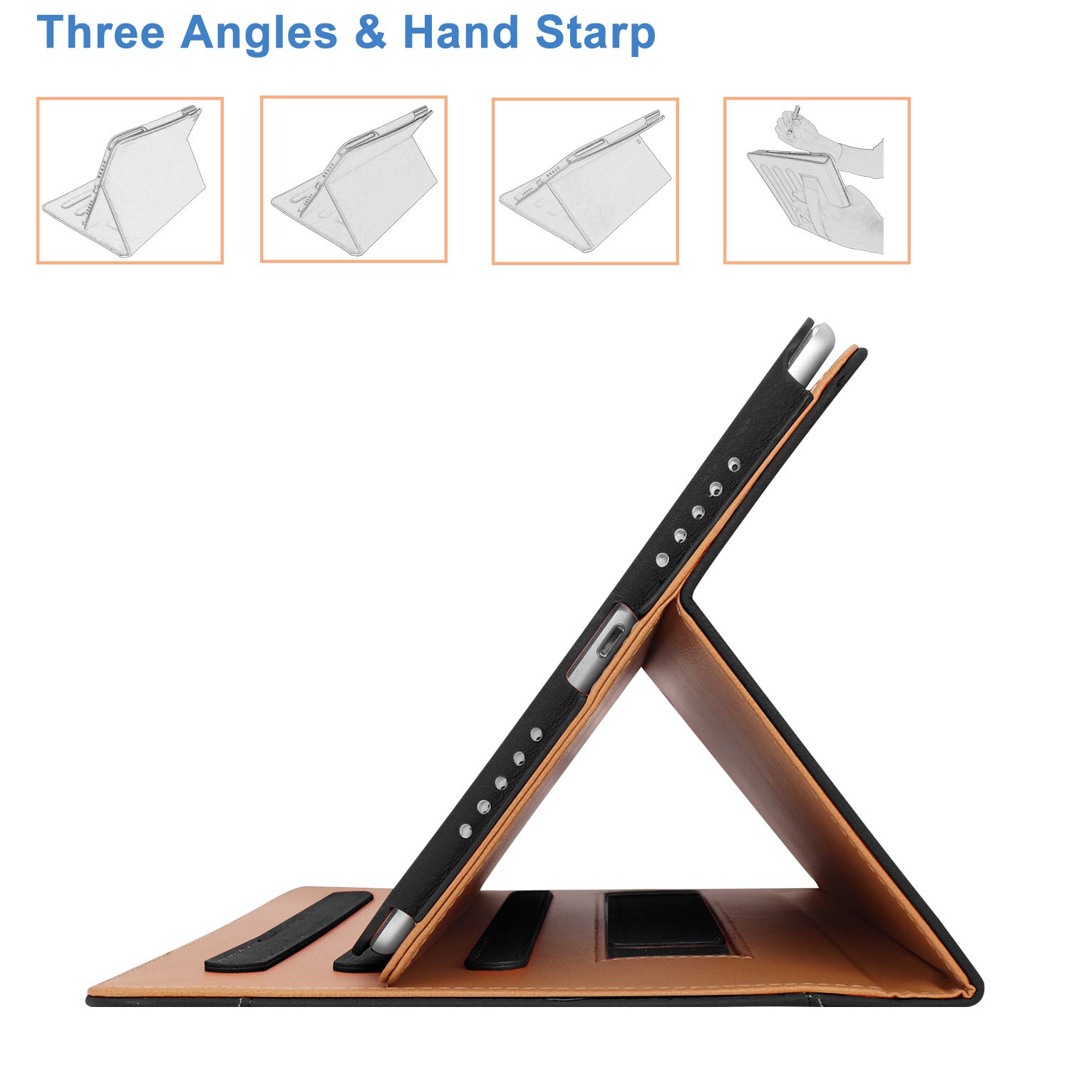 Premium iPad Air 5th/4th Gen Case (2022/2020) & iPad 10.9 Inch Protective Cover with Pencil Holder - Multi-Angle Stand, Hand Strap & Auto Sleep/Wake Function | Perfect for Work, Study & Travel | Durable Black Design