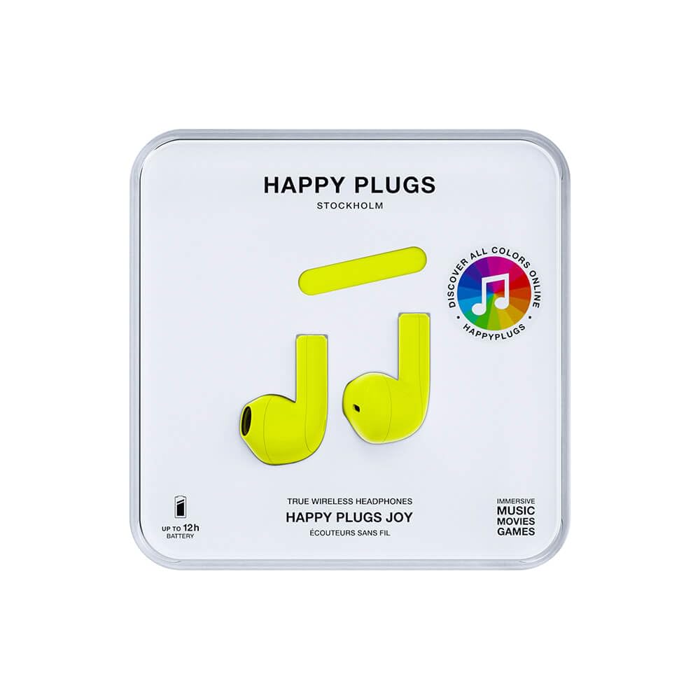 Happy Plugs Joy Wireless Earbuds - Bluetooth 5.0 Headphones with 24H Playtime, Noise Cancelling, IPX5 Waterproof for Running, Gym, Work & Travel
