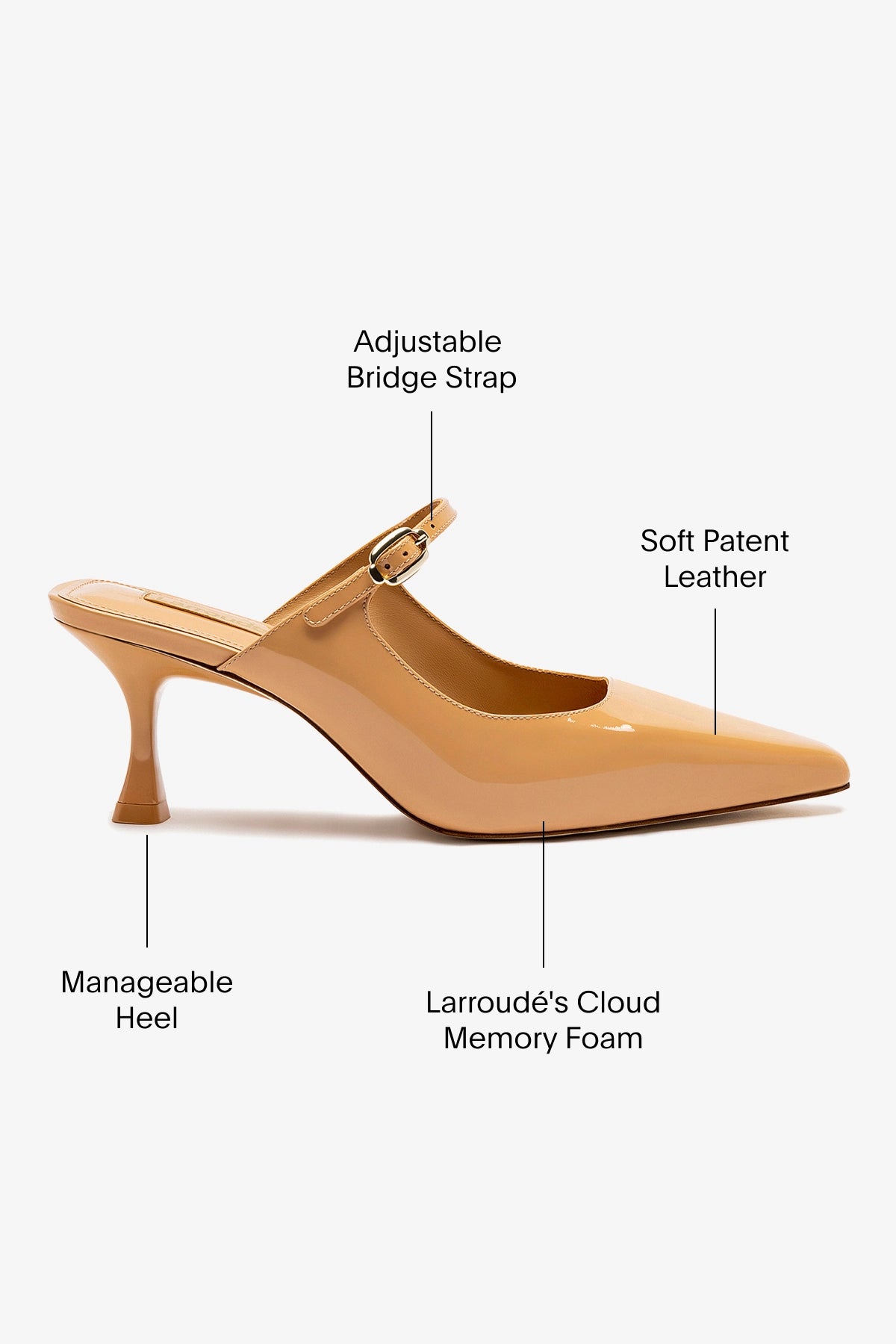 Ines Mule Shoes for Women - Tan Patent Leather Slip-On Loafers - Comfortable & Stylish for Office, Casual Wear & Daily Walking