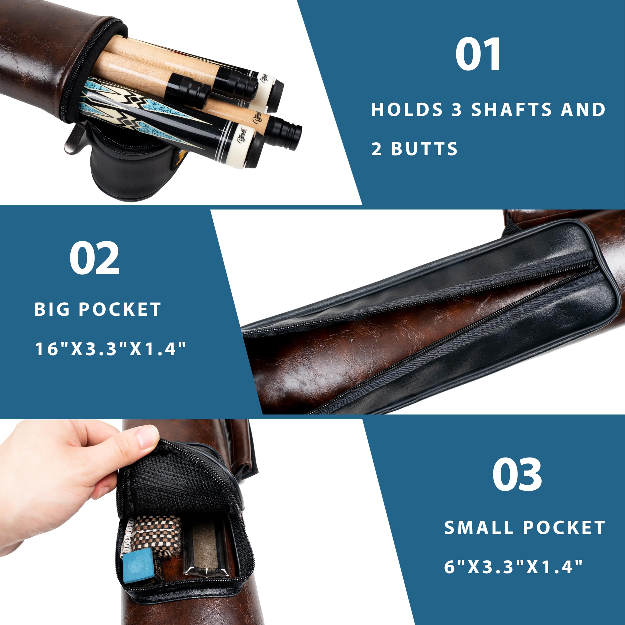 Premium 2x3 Hard Pool Cue Case - Durable Billiard Stick Carrying Case for Pool Players | Perfect for Travel, Storage & Tournament Use