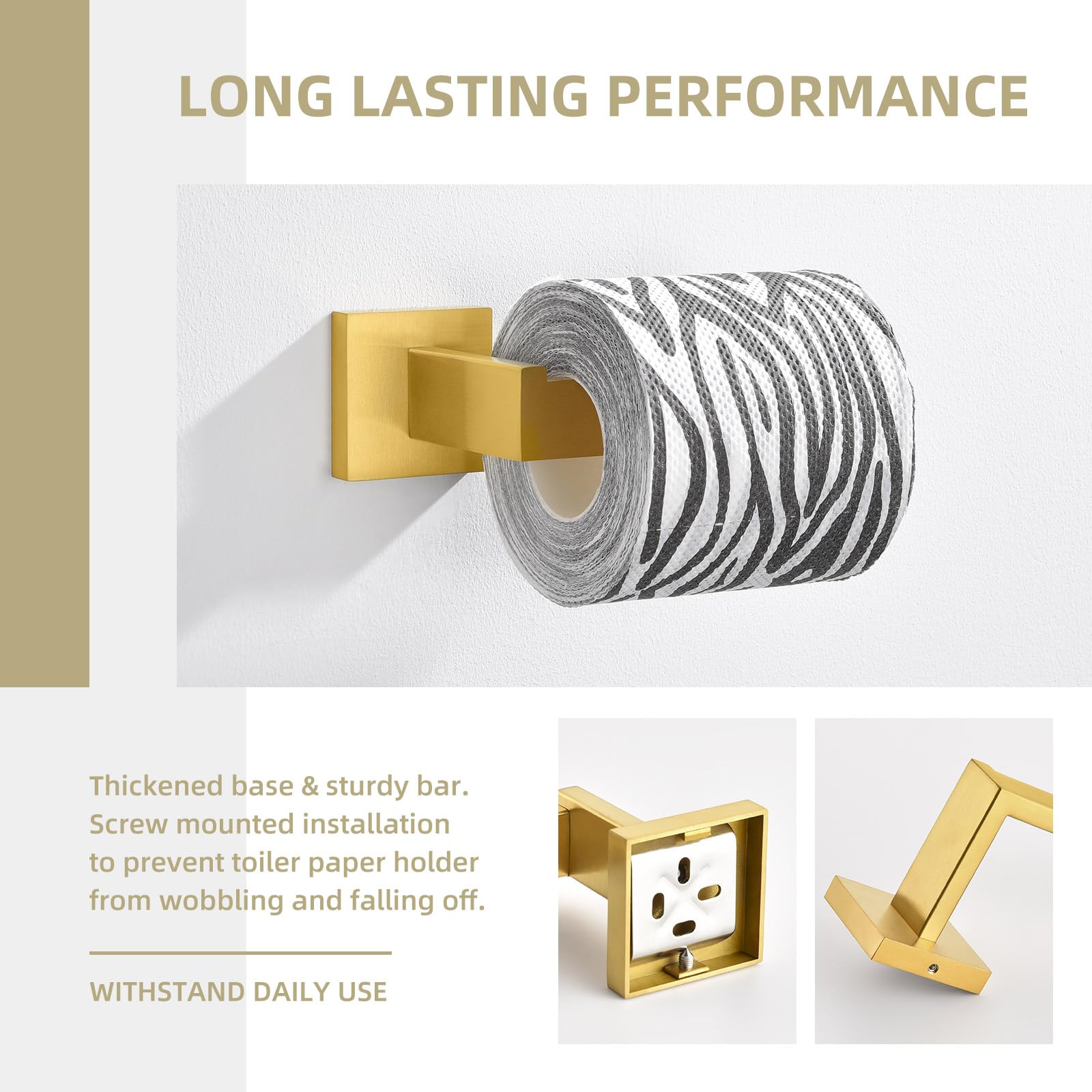 Stainless Steel Toilet Paper Holder Wall Mount - Brushed Gold Bathroom Tissue Roll Hanger with Open Arm Design | Durable SUS304 Angle Simple Style for Modern Home & Office Restroom Decor