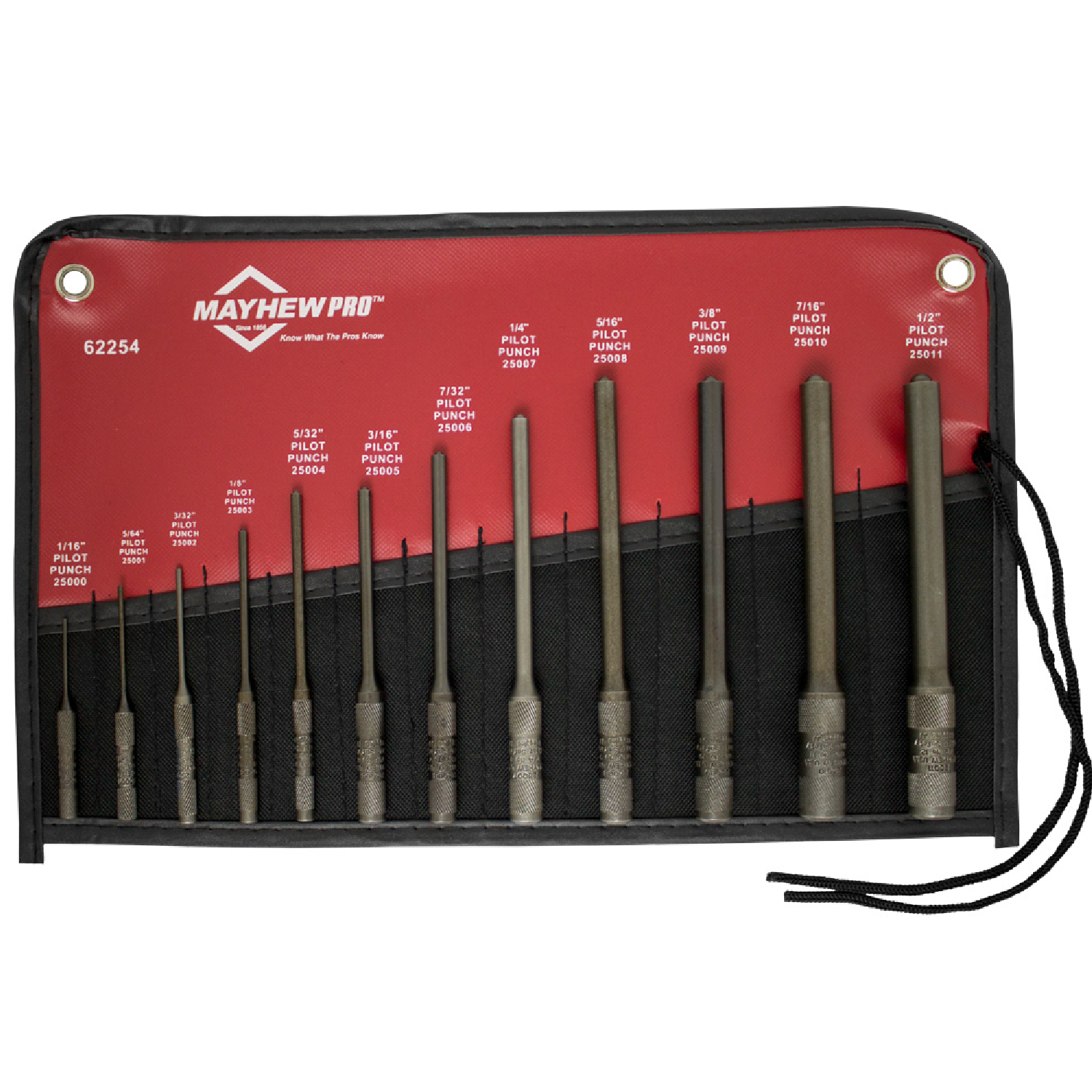Mayhew Steel 62254 12-Piece Pilot Punch Kit - Professional Metalworking & Woodworking Tool Set for Drilling, Fabrication, and DIY Projects