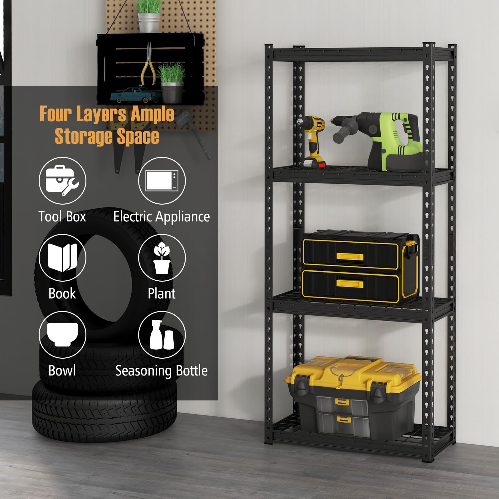 Goplus 4-Tier Heavy Duty Metal Shelving Unit - Adjustable Wire Storage Rack with Anti-Slip Foot Pads, 12