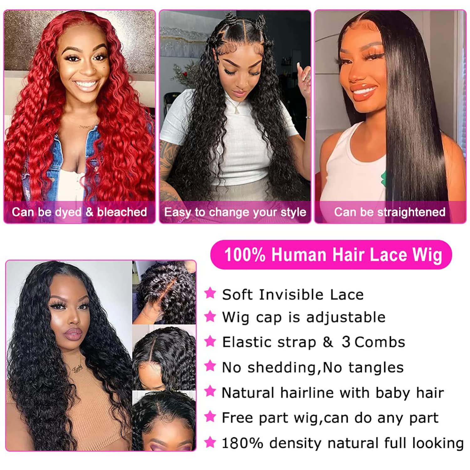 180 Density 13x6 HD Transparent Lace Front Wigs Human Hair - Water Wave Lace Front Wigs for Women - Curly Wet & Wavy Human Hair Wig with Pre-Plucked Baby Hair - Natural Color 20 Inch - Perfect for Daily Wear, Parties, Cosplay and Special Occasions