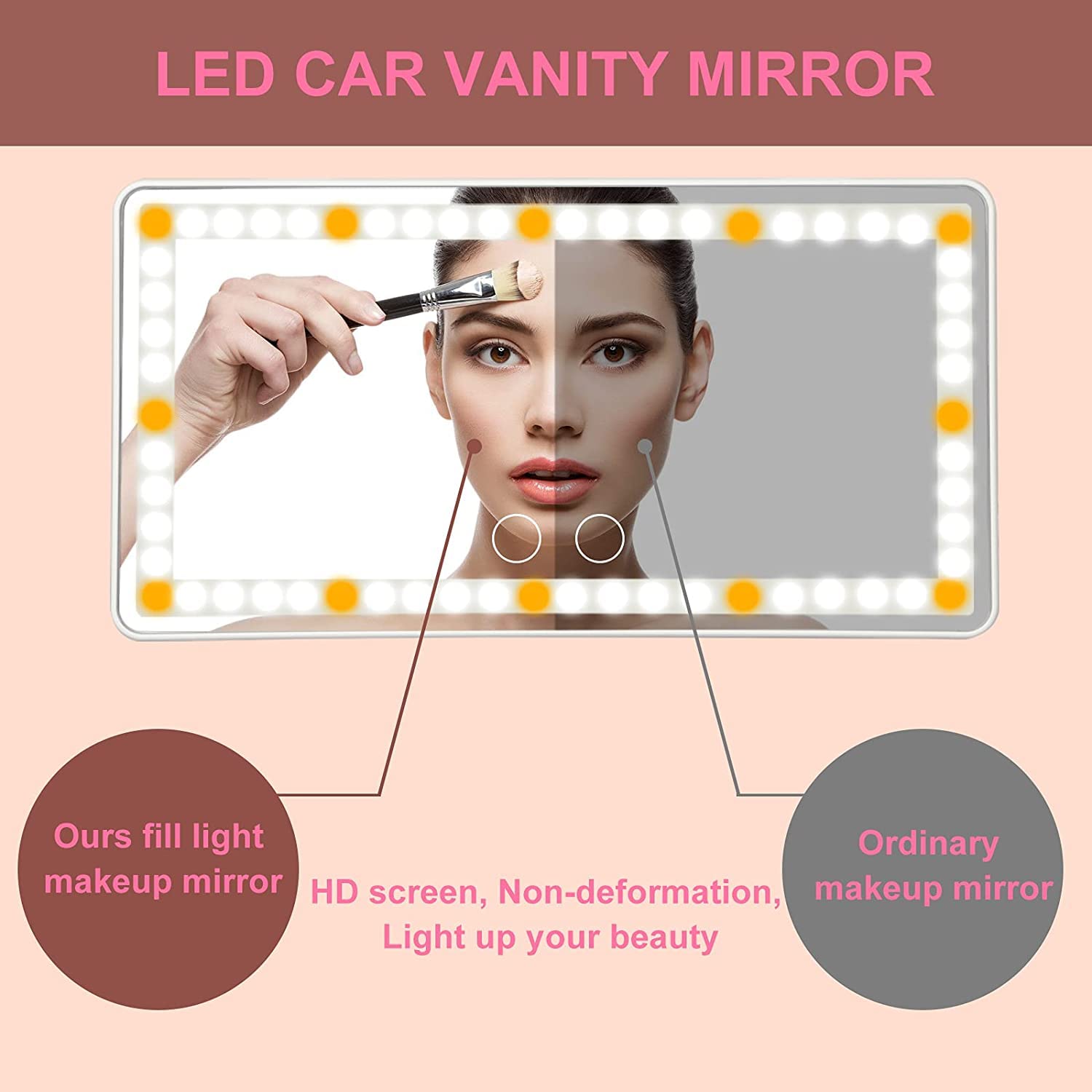 Rechargeable Car Sun Visor Vanity Mirror with 60 LED Lights & 3 Light Modes - Dimmable Touch Control Cosmetic Mirror for Women - Perfect for Makeup, Shaving & Grooming in Car, SUV or Travel (Black)