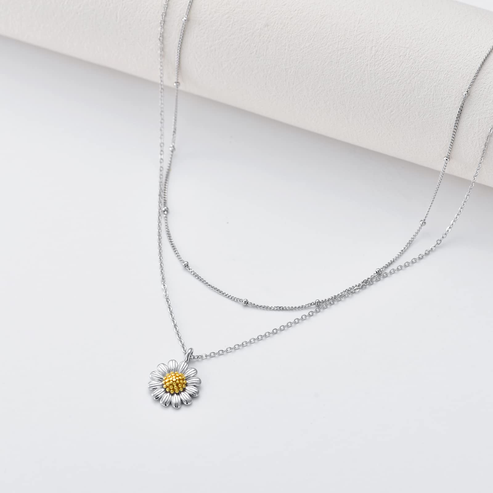 Tree of Life Lotus Daisy Layered Sterling Silver Choker Necklace for Women - Elegant Stacked Jewelry Gift for Everyday Wear, Date Nights & Special Occasions