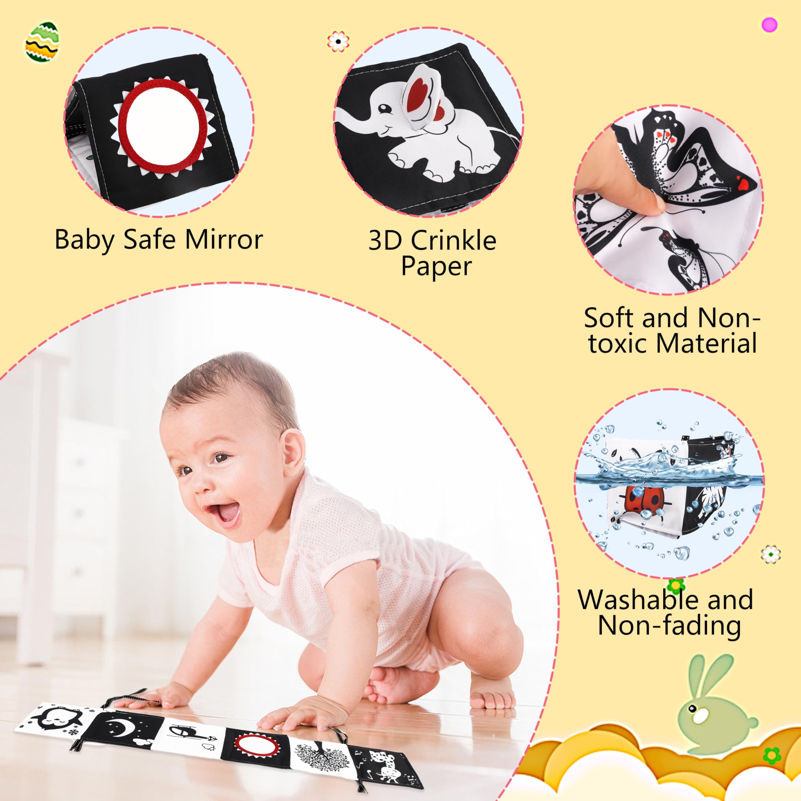 High Contrast Black and White Baby Toys for Newborns 0-3 Months - Soft Sensory Book & Montessori Tummy Time Toys for Brain Development - Perfect Infant Gift for 0-6-12 Months (Great for Early Learning, Visual Stimulation & Playtime)
