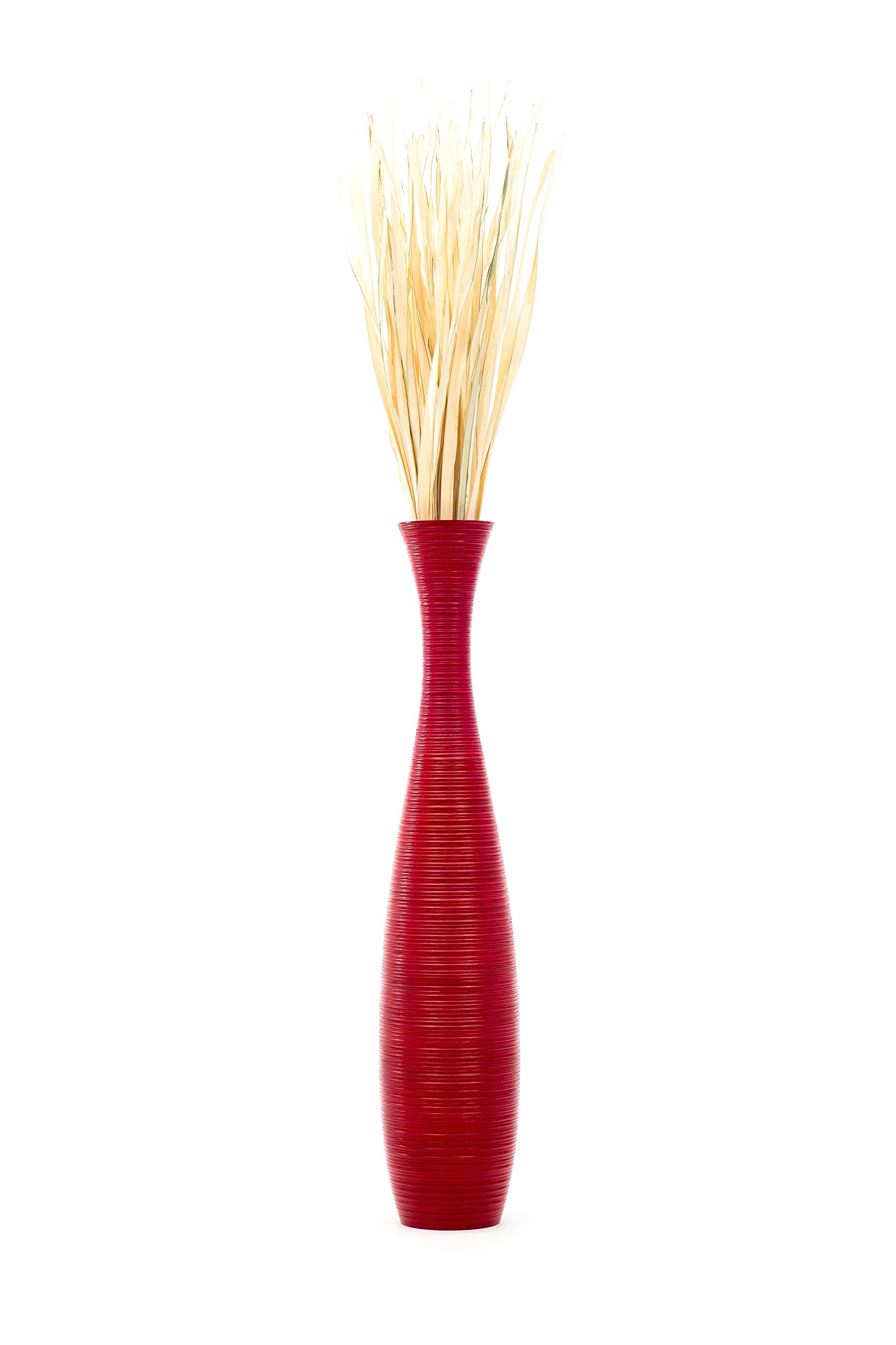 Leewadee 43 Inch Large Red Wooden Floor Vase - Farmhouse Home Decor for Flowers, Fake Plants & Pampas Grass - Perfect for Living Room, Entryway & Wedding Decor