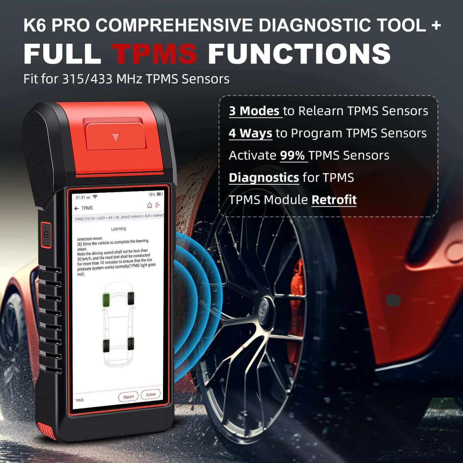KINGBOLEN K6 PRO Automotive Battery Tester & TPMS Diagnostic Scanner with Printer | Free 2-Year Updates | K7 Upgrade Version | For Car Maintenance & Tire Pressure Monitoring