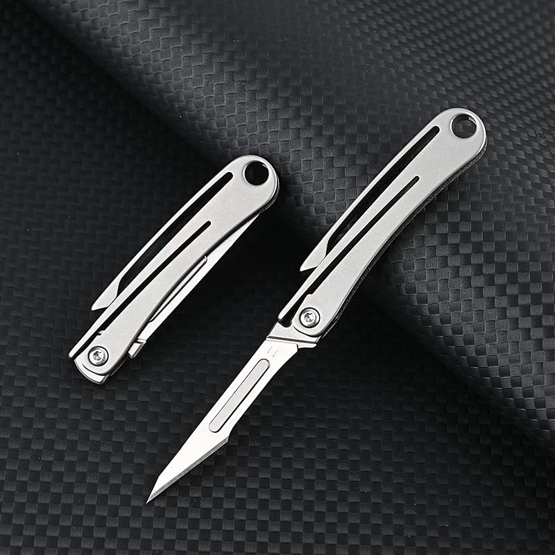 Small Titanium Utility Knife - EDC Pocket Folding Knife with 10 Replacement Blades, Ultra Lightweight Keychain Knife Only 0.32oz (KPQ-1031) - Perfect for Camping, Hiking, Outdoor Adventures & Everyday Carry