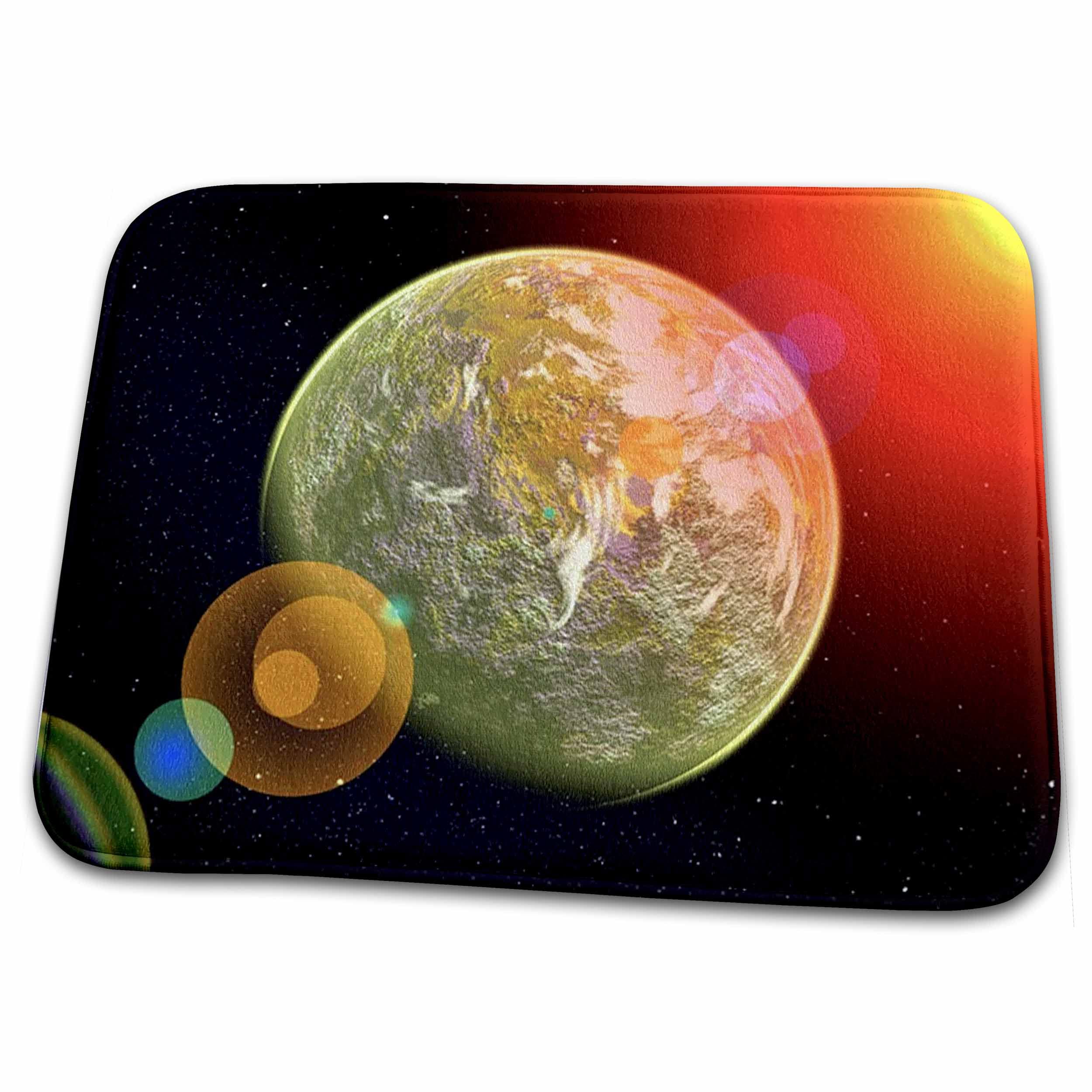 Colorful Planets Space-Themed Dish Drying Mat - Absorbent Kitchen Counter Protector for Dishes, Cups & Utensils | Perfect for Modern Kitchens & Space Enthusiasts