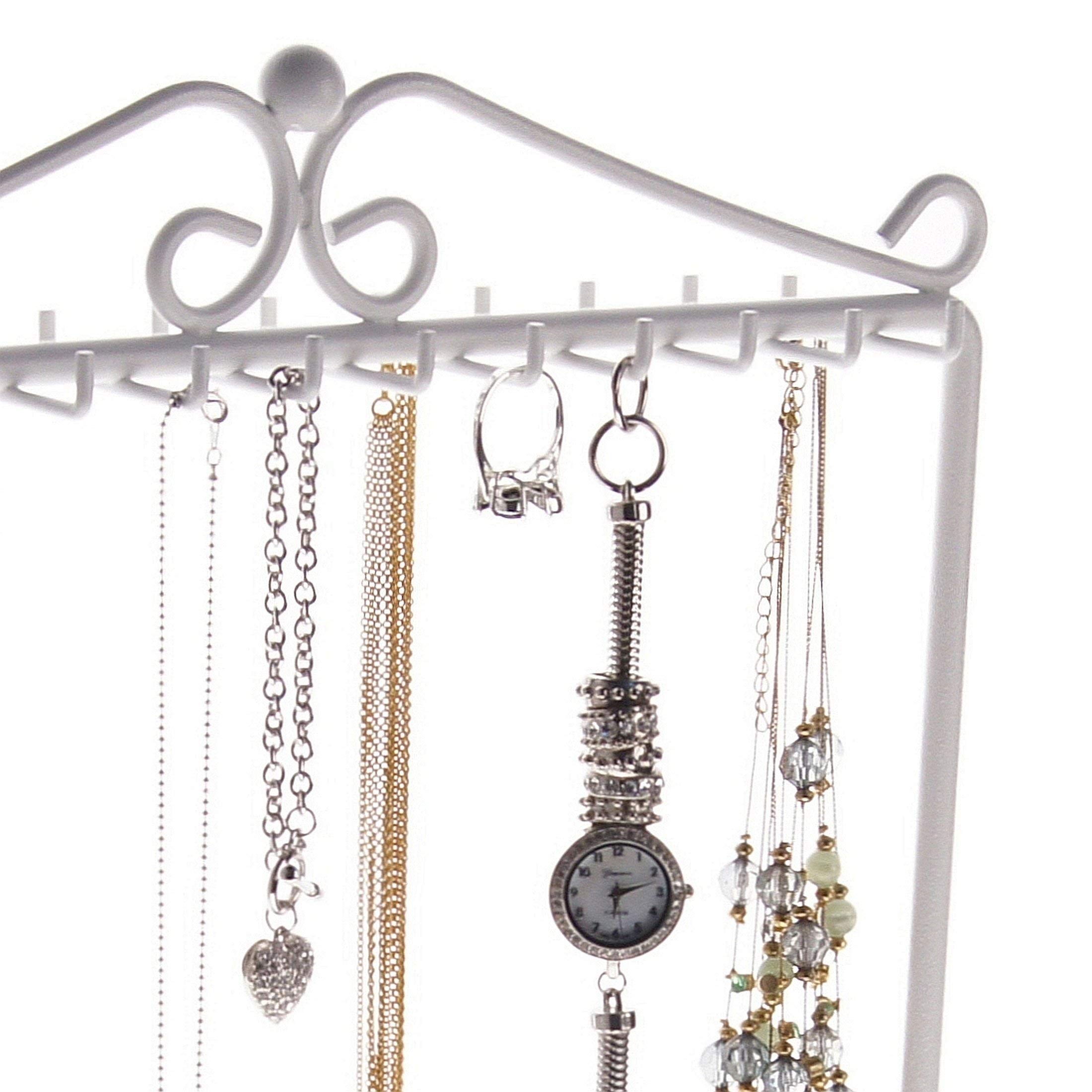Freestanding Jewelry Organizer Stand - Tall Necklace Holder & Bracelet Display Rack for Long Chains (Calla White) - Perfect for Bedroom Dresser, Closet & Vanity Organization