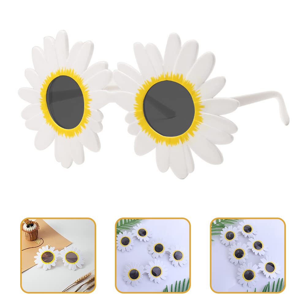 LUOZZY 8 Pcs Women's Daisy Sunglasses - Flower Round Fashion Glasses with White Tea Lenses for Summer, Beach, Music Festivals & Outdoor Parties