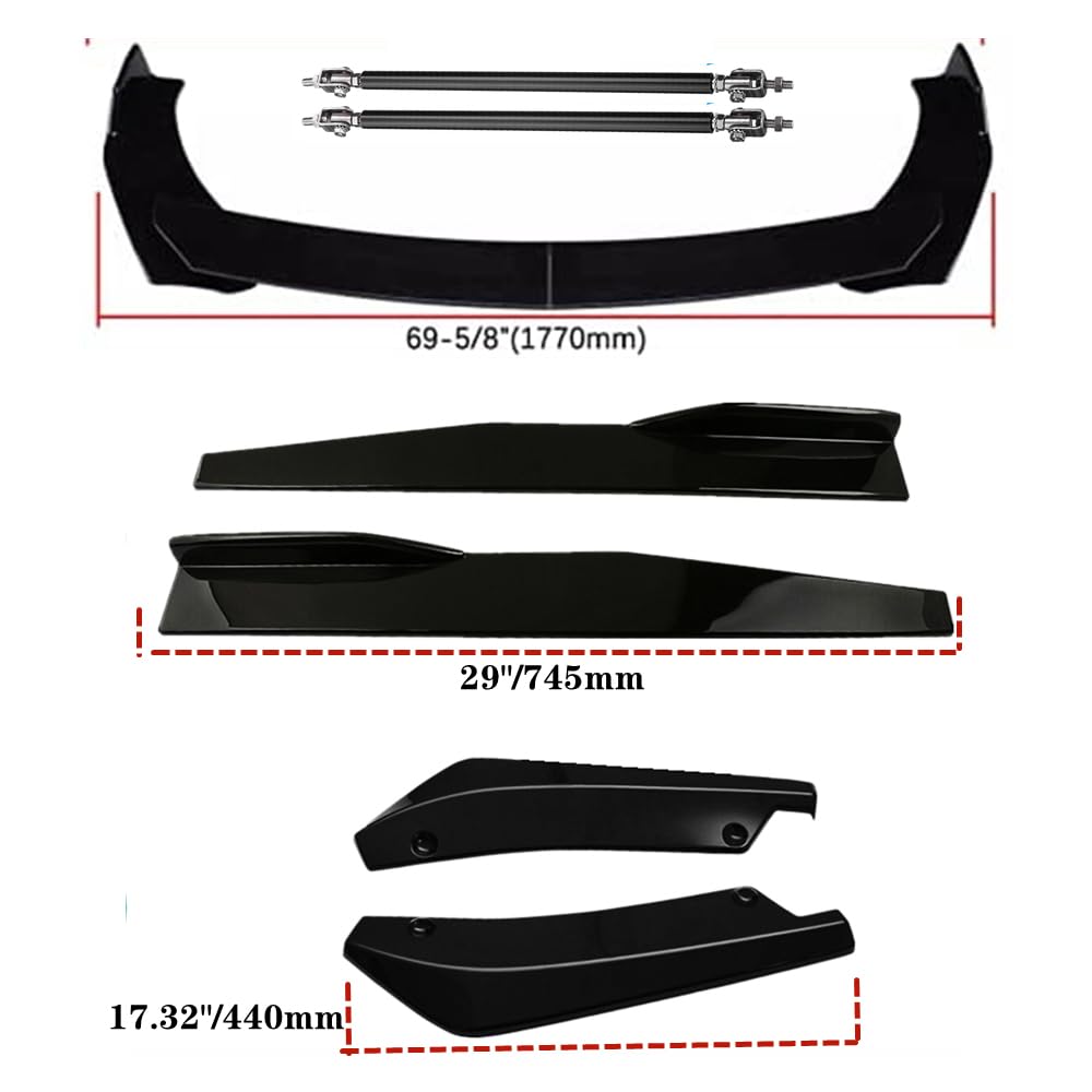 Universal Glossy Black Car Body Kit - Front Bumper Lip Spoiler (74.5cm) + Side Skirt Extensions + Rear Bumper Lip (35cm) for Most Vehicles | Enhanced Aerodynamics & Sporty Styling for Sedans, Coupes, and Hatchbacks