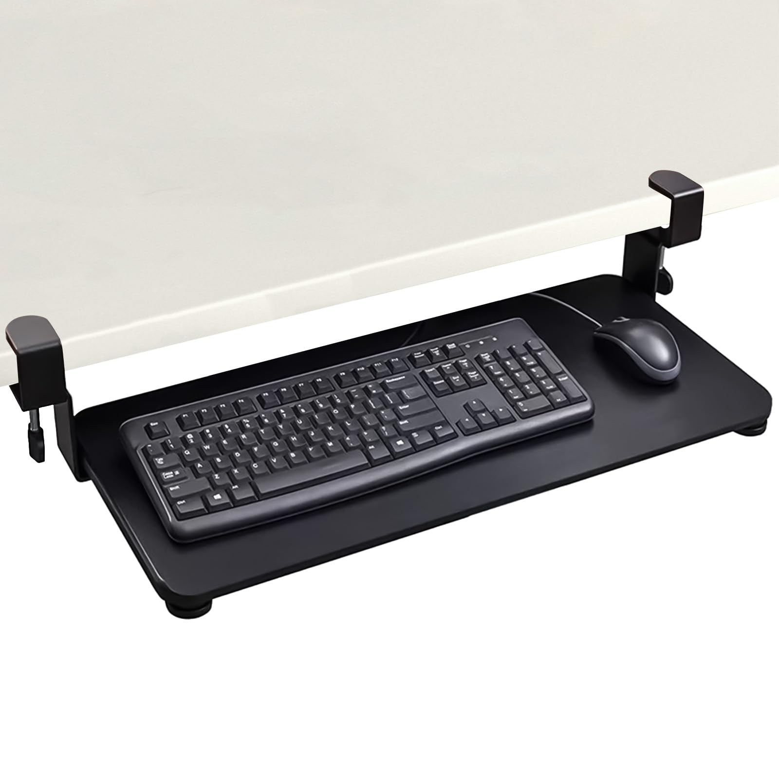 Extra Sturdy Under Desk Keyboard Tray - 25 x 10 Inch Slide-Out Platform with C-Clamp Mount System | Black Computer Keyboard Drawer for Typing | Perfect for Home Office, Gaming & Workspace Organization