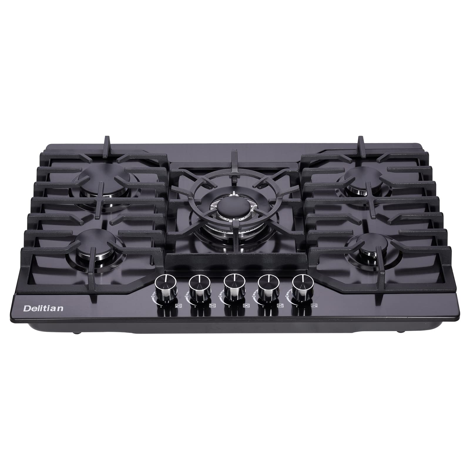 30 Inch 5 Burner Gas Cooktop DT5711BN - Stainless Steel LPG/NG Convertible Stovetop with Thermocouple Protection - Perfect for Home Kitchen, Restaurant & Outdoor Cooking
