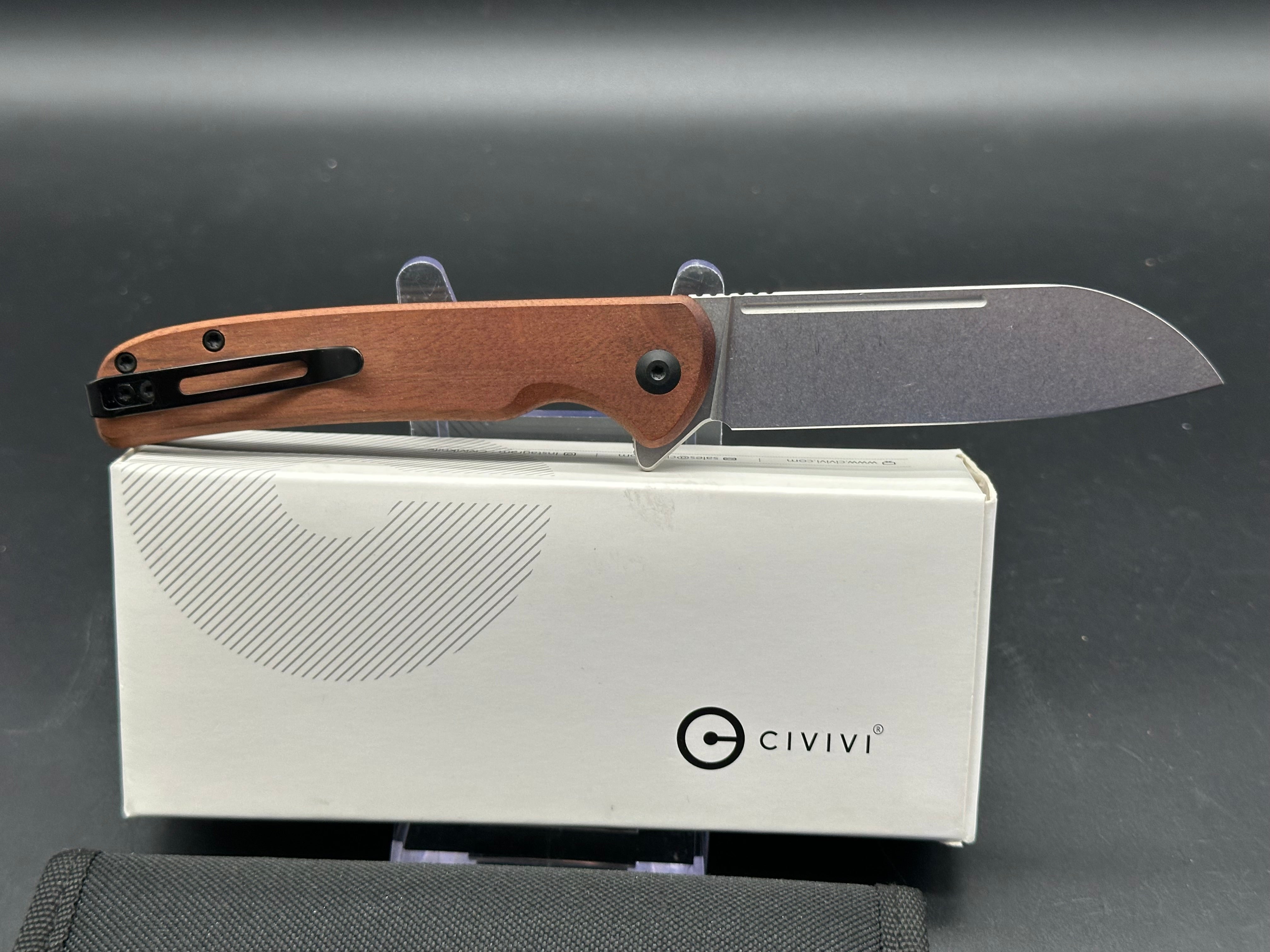 CIVIVI Chevalier Folding Pocket Knife - Cuibourtia Wood Handle, 14C28N Stainless Steel Plain Edge, Stonewash Finish - Perfect for Camping, Hiking & Everyday Carry (EDC)