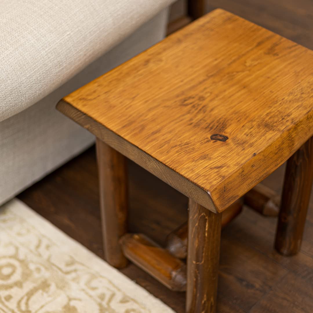 Rustic Live Edge Wood End Table - Small Honey Pine Nightstand or Side Table for Bedroom, Living Room | Handcrafted Solid Wood Furniture for Home Decor