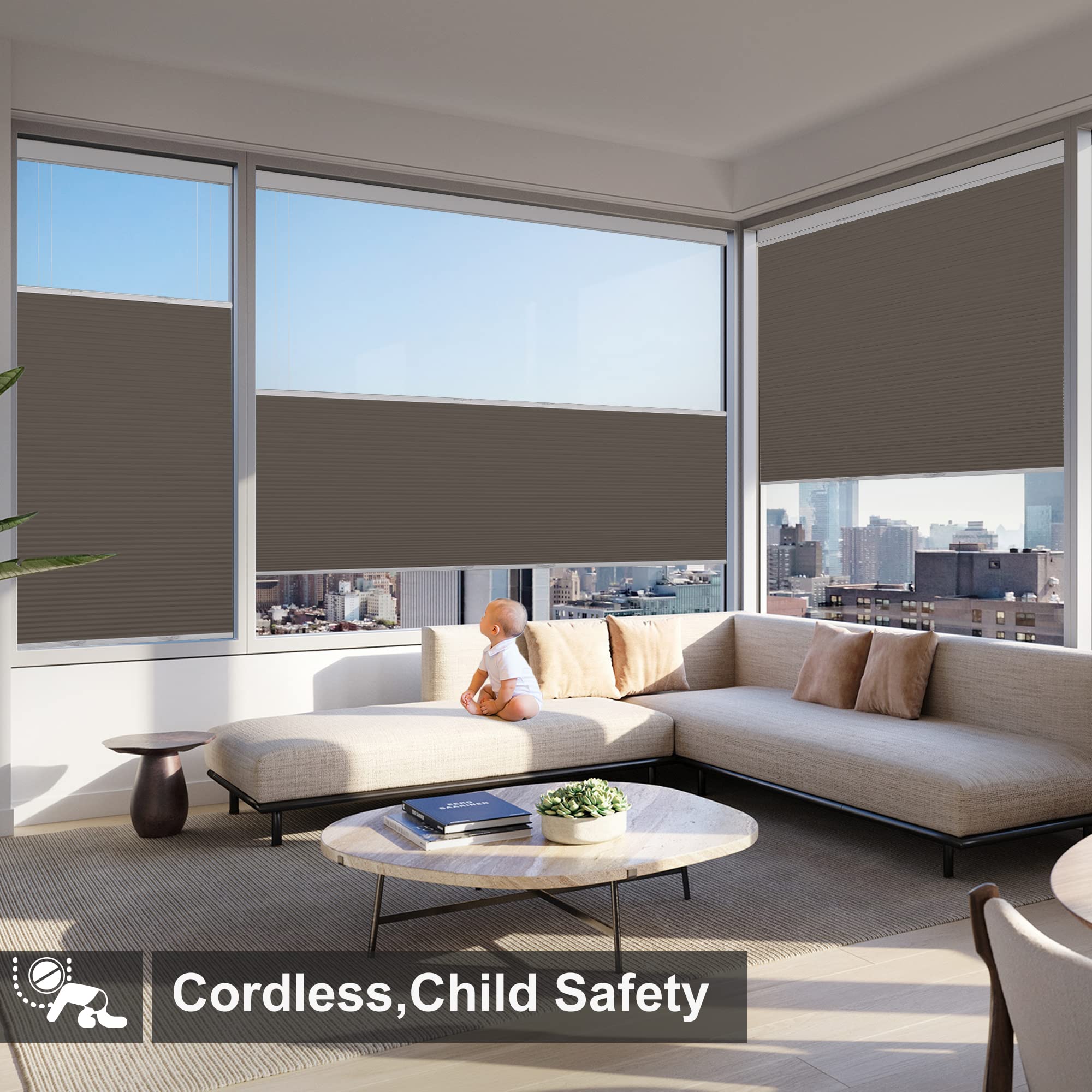 Boolegon Cordless Blackout Honeycomb Shades - Top Down Bottom Up Cellular Blinds for Windows, Custom Cut to Size (22