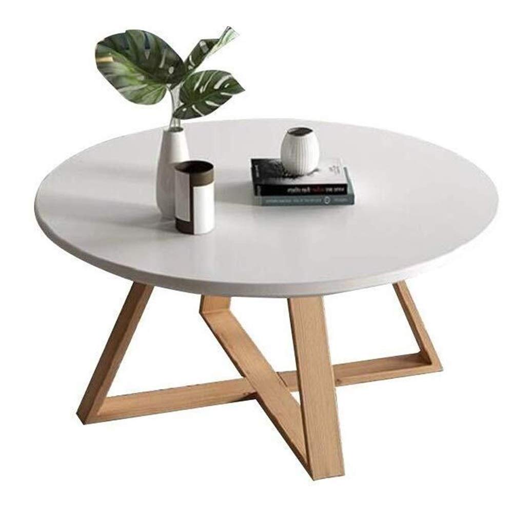 Nordic Style Solid Wood Coffee Table - Round Side Table for Living Room, Home Decor (60cm, White) | Perfect for Small Spaces, Apartments & Cozy Living Areas