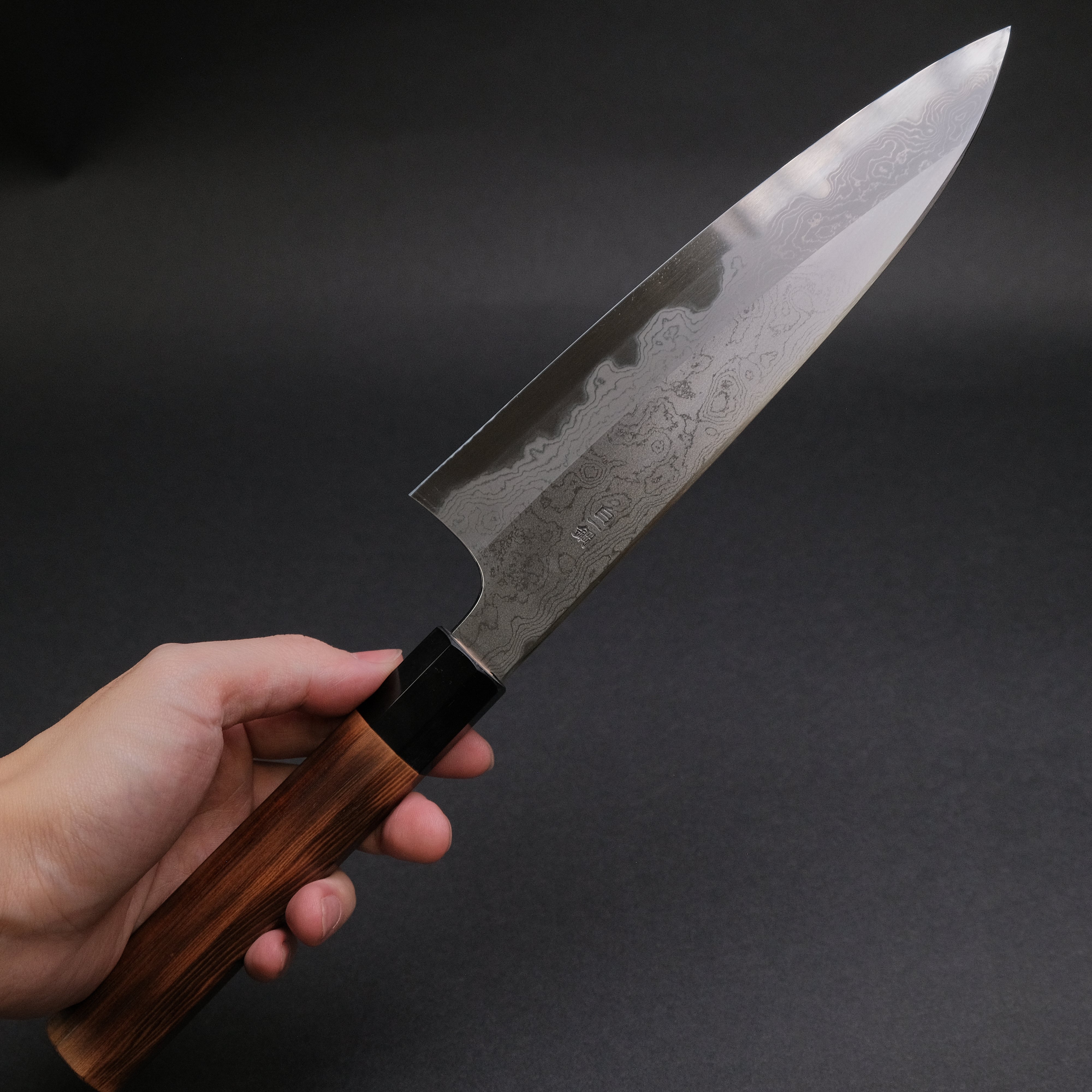 Hitohira Togashi White #1 Damascus Gyuto 210mm Japanese Chef Knife with Burnt Yakusugi Handle - Premium Kitchen Knife for Sushi, Meat Cutting & Professional Cooking