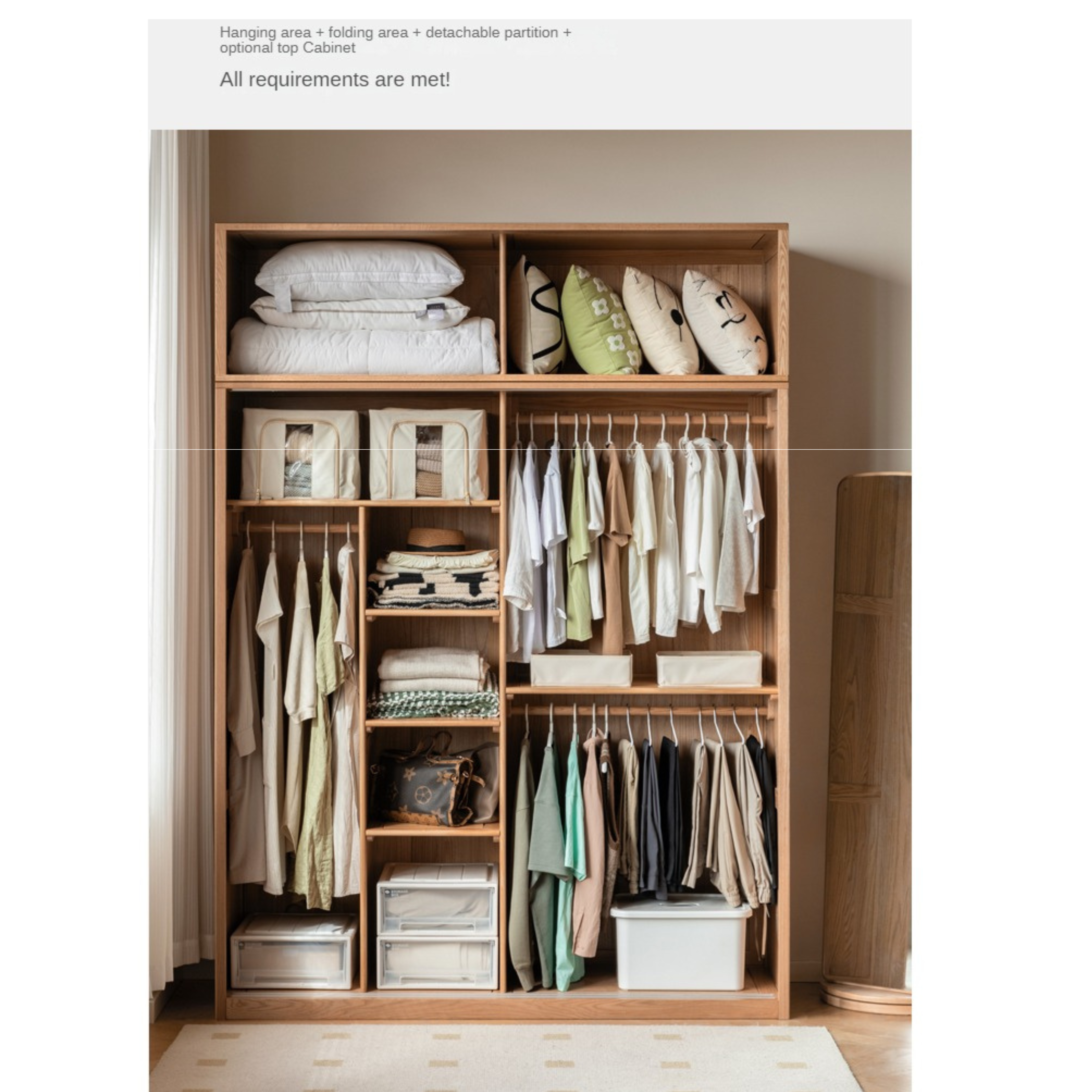 Solid Oak Wood Sliding Door Wardrobe Closet - Modern & Durable Storage for Bedroom, Living Room, or Walk-In Closet Organization
