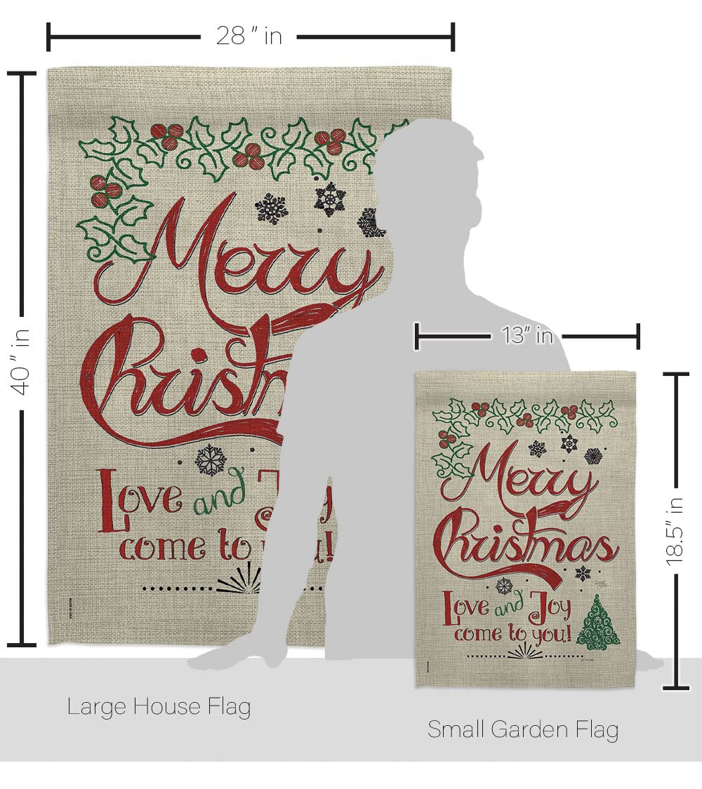 Christmas Decorative Flag Set w/Flagpole - Love & Joy Linen Winter Kit for Home & Garden Decor