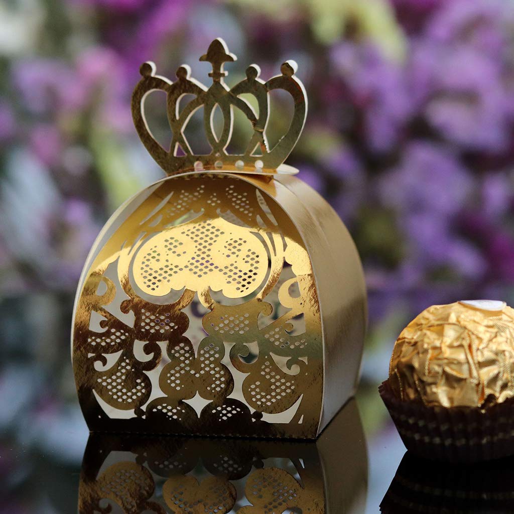 25pcs Love Heart Crown Laser Cut Hollow Chocolate Candy Boxes - Elegant Party Favors, Wedding Gifts & Birthday Treat Containers - Perfect for Valentine's Day, Baby Showers & Special Events