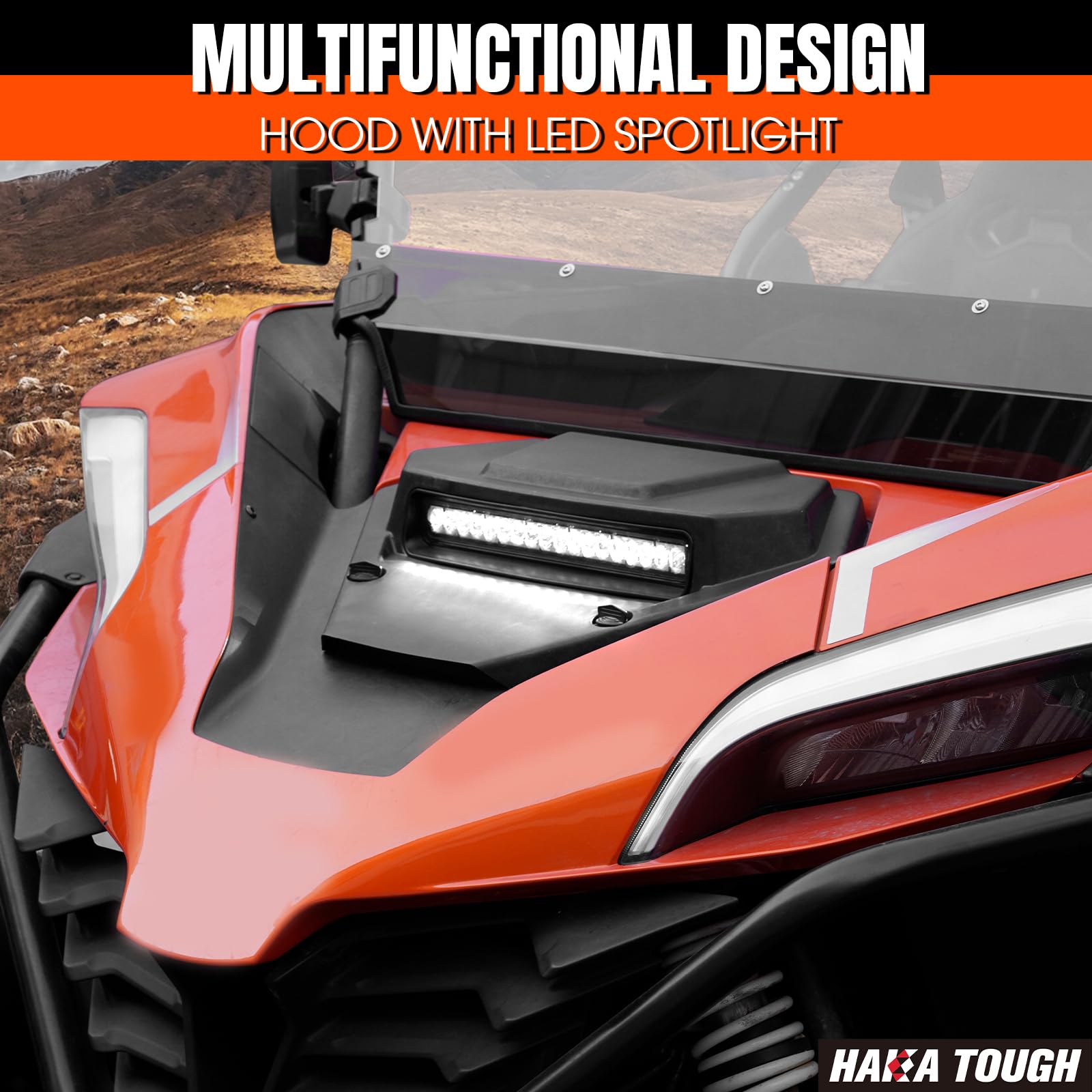 HAKA TOUGH Sport Hood Scoop for CF Moto ZForce 950 (2020-2024) | Front Turbo Hood Scoop with LED Lights | Z Force 950 H.O. EX Sport Accessories | Off-Road & Adventure Riding Upgrade