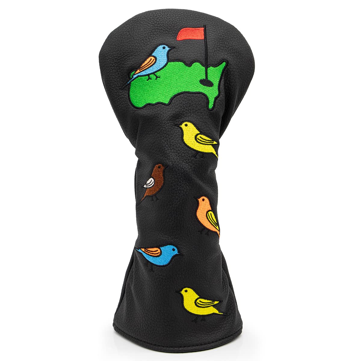 Premium PU Leather Golf Club Headcovers Set - Black Driver, Fairway Wood & Hybrid Covers with Colorful Birdie Embroidery | Fits Titleist, Callaway, Taylormade | Perfect for Golf Course Protection & Style Enhancement