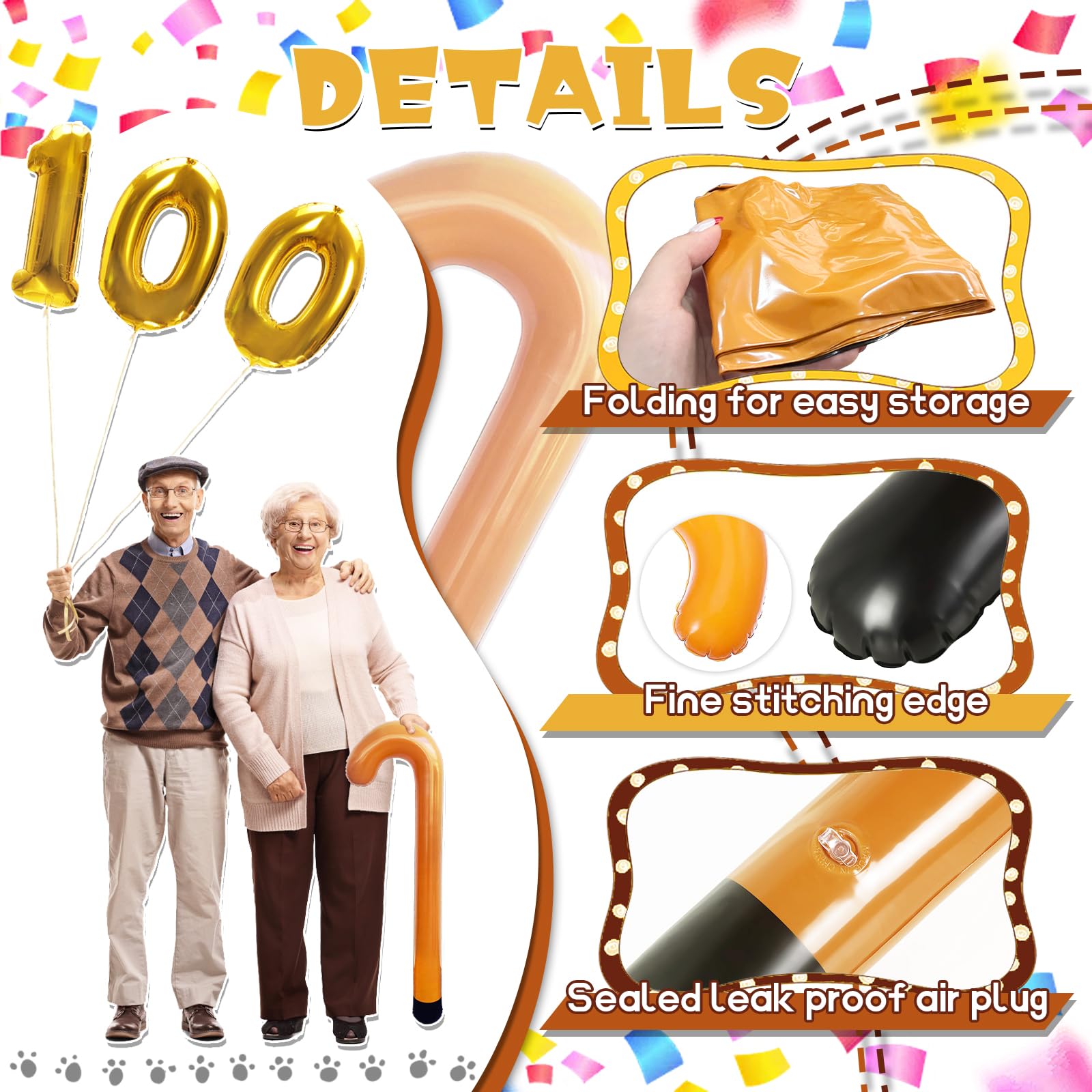 2 Pcs Large Inflatable Toy Canes - Funny Old Age Costume Props for Kids & Adults - Perfect for 100 Days of School, Senior Retirement Parties, Halloween Costumes, and Comedy Skits - Lightweight & Portable Party Accessories