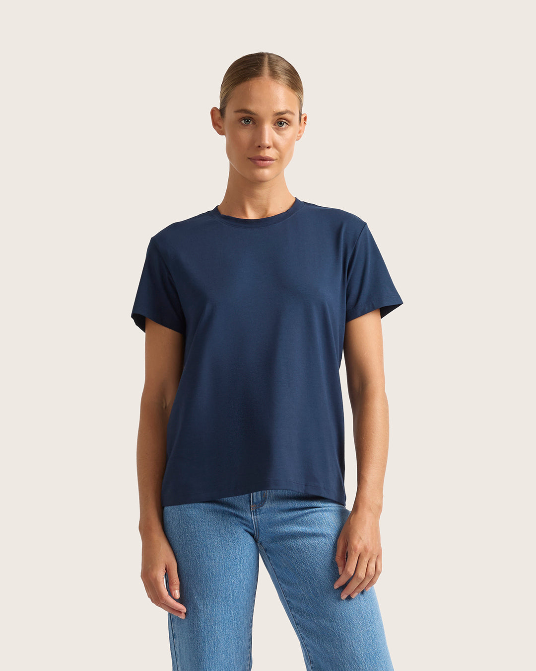 Women's Classic Crew Neck T-Shirt - Soft Cotton Casual Tee for Everyday Wear - Navy Blue - Perfect for Work, Gym & Outfits